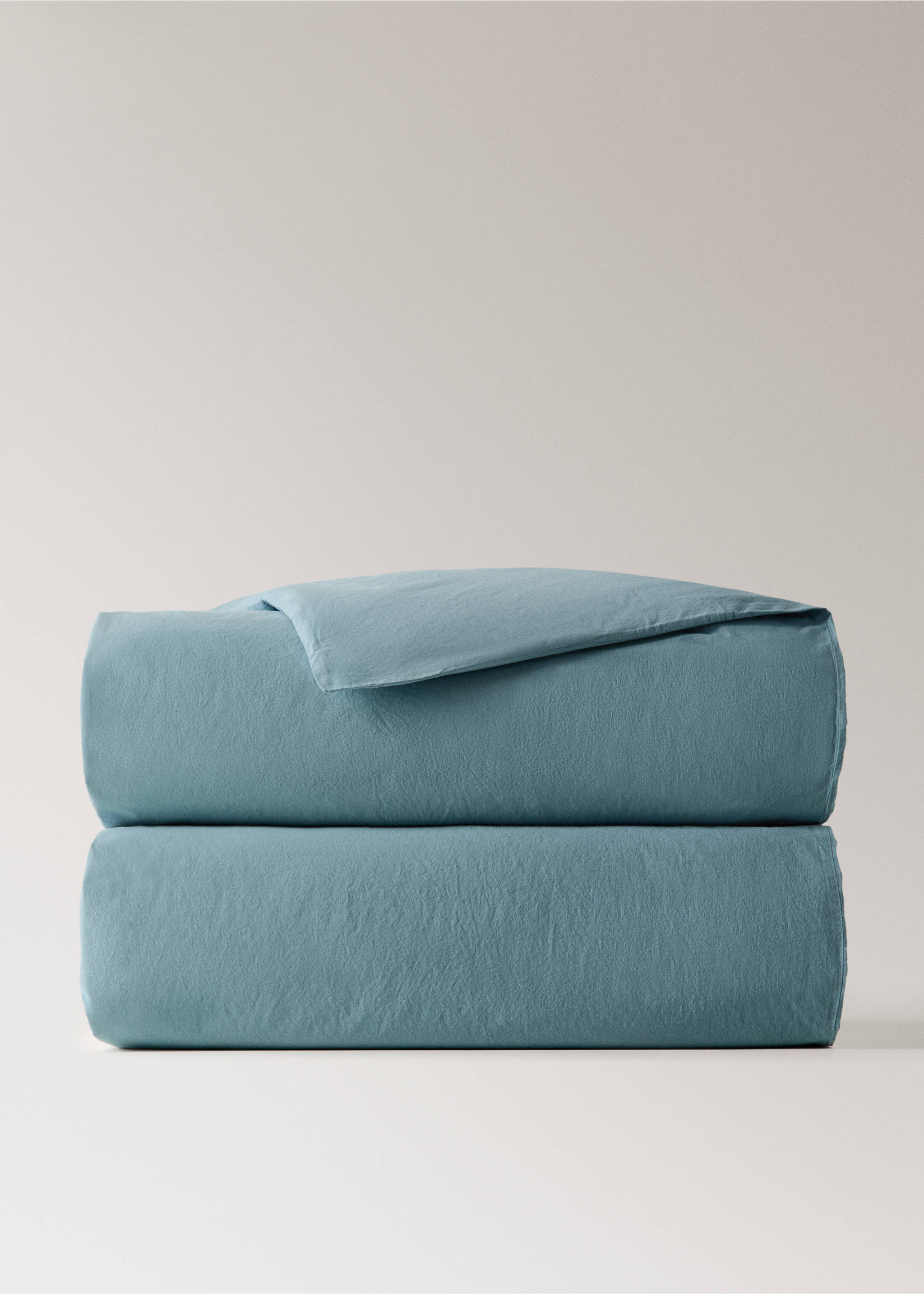 Garment-dyed cotton duvet cover for 180/200cm bed - Article without model, Aqua Green. Ref: 27002921-00.