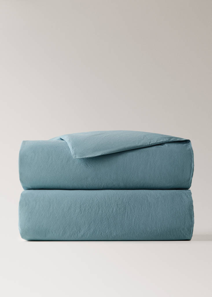 Garment-dyed cotton duvet cover for 180/200cm bed — Aqua Green