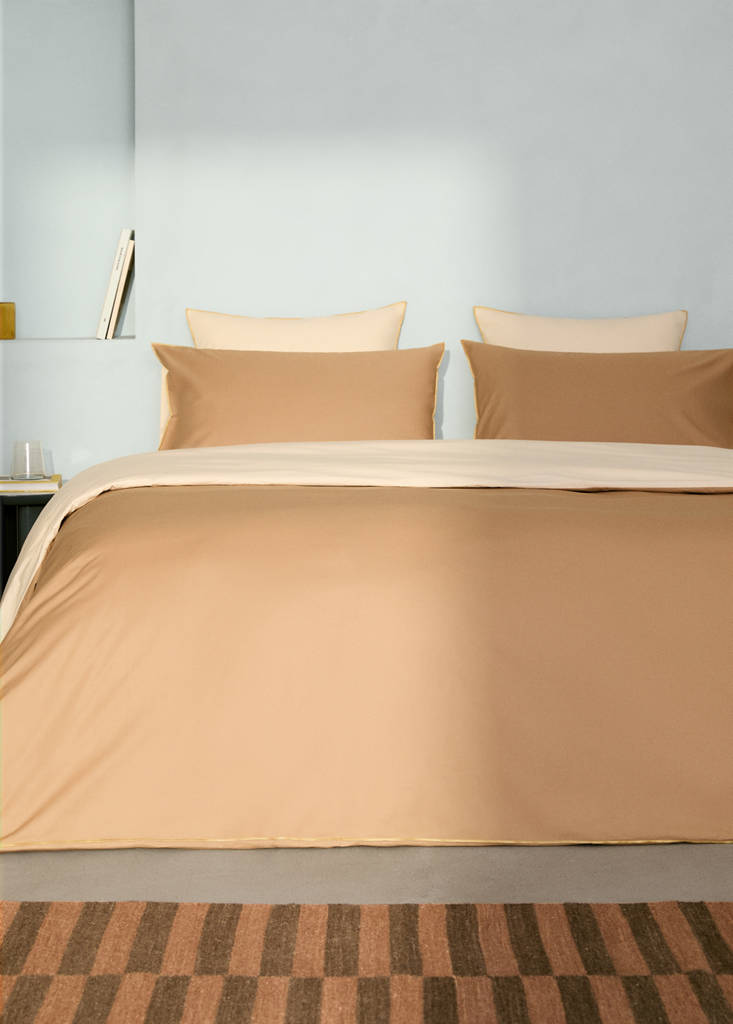 Reversible colour percale cotton duvet cover for a 90 cm bed — Mustard