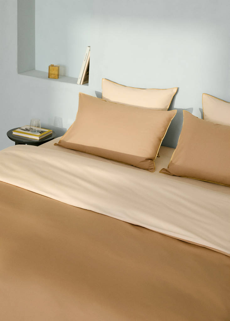 Reversible colour percale cotton duvet cover for a 90 cm bed — Mustard