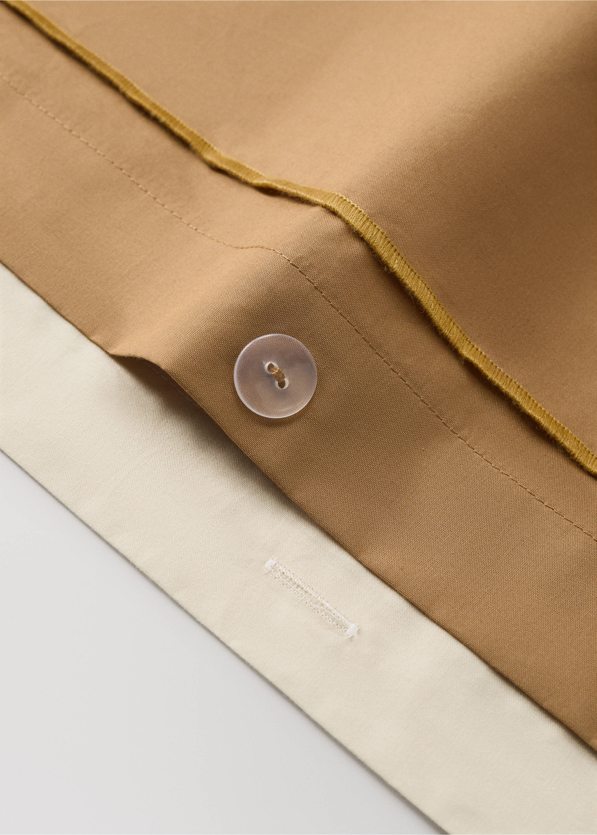 Reversible colour percale cotton duvet cover for a 90 cm bed - Details of the article 2, Mustard. Ref: 27002928-00.
