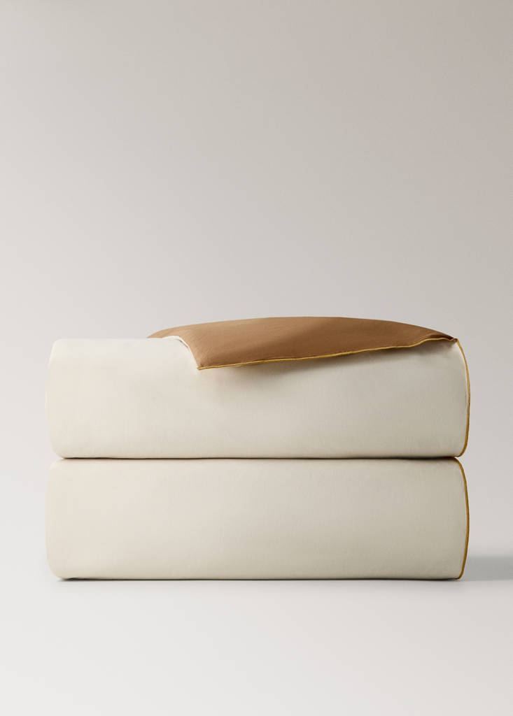 Reversible colour percale cotton duvet cover for a 90 cm bed — Mustard