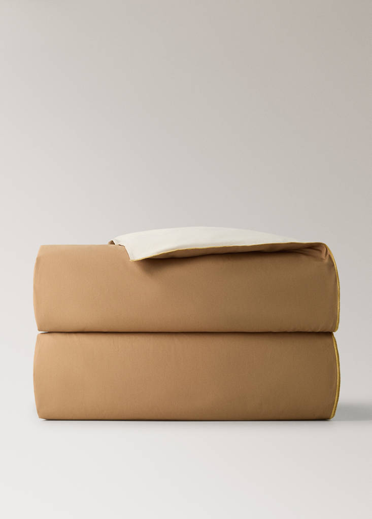 Reversible colour percale cotton duvet cover for a 90 cm bed — Mustard