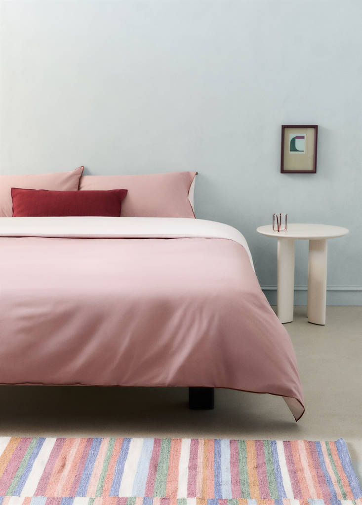 Reversible colour percale cotton duvet cover for a 90 cm bed — Pink