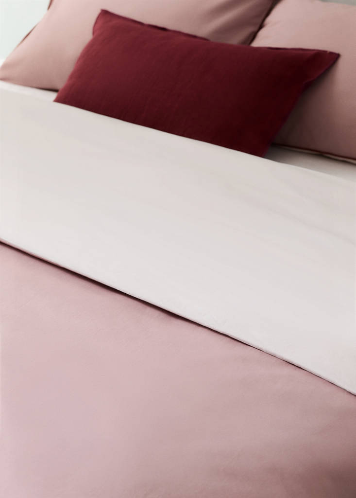 Reversible colour percale cotton duvet cover for a 90 cm bed — Pink