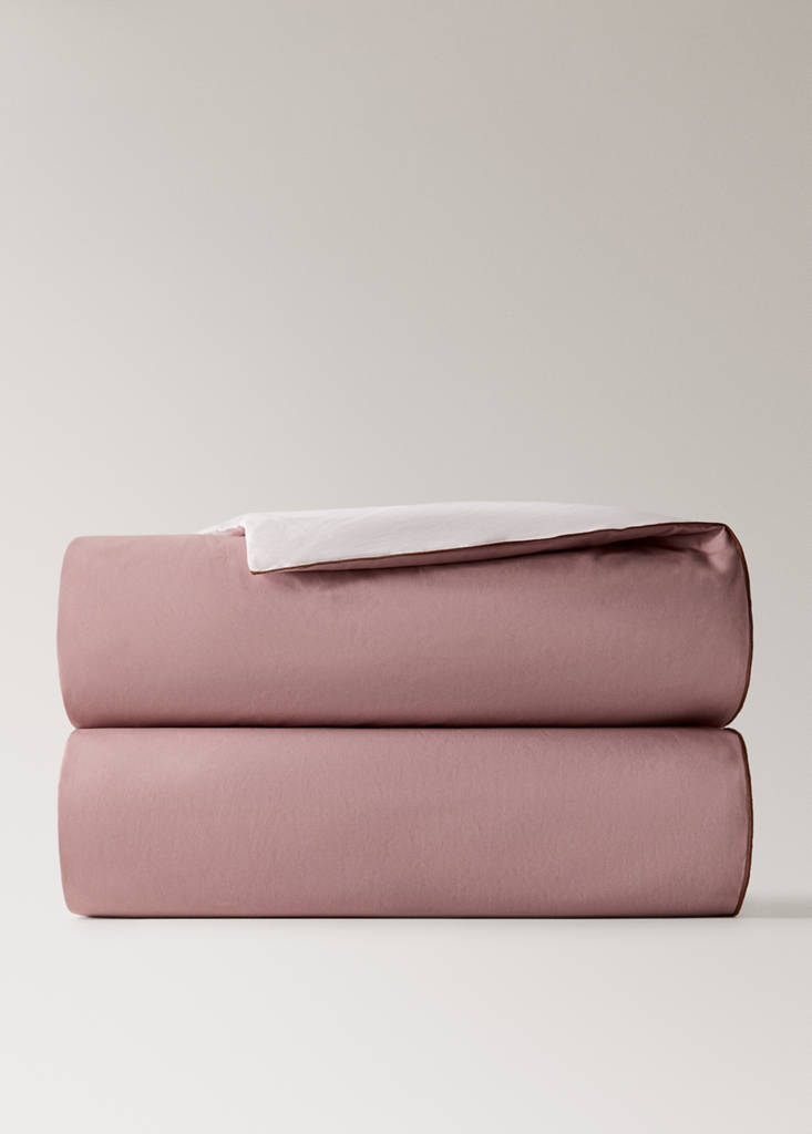 Reversible colour percale cotton duvet cover for a 90 cm bed — Pink