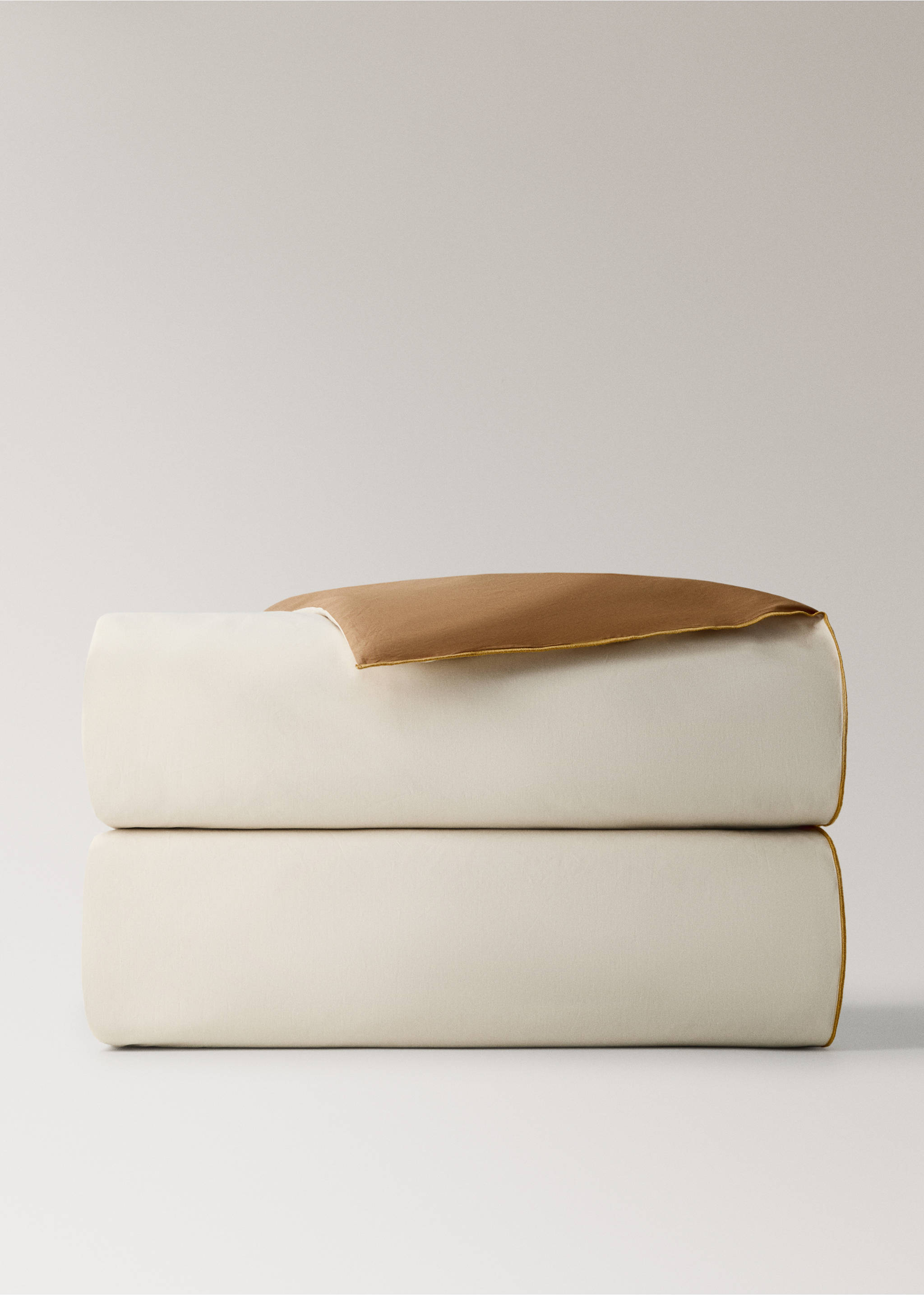 Colorful cotton percale reversible duvet cover for 135/140-cm bed - Details of the article 3, Mustard. Ref: 27002929-00.