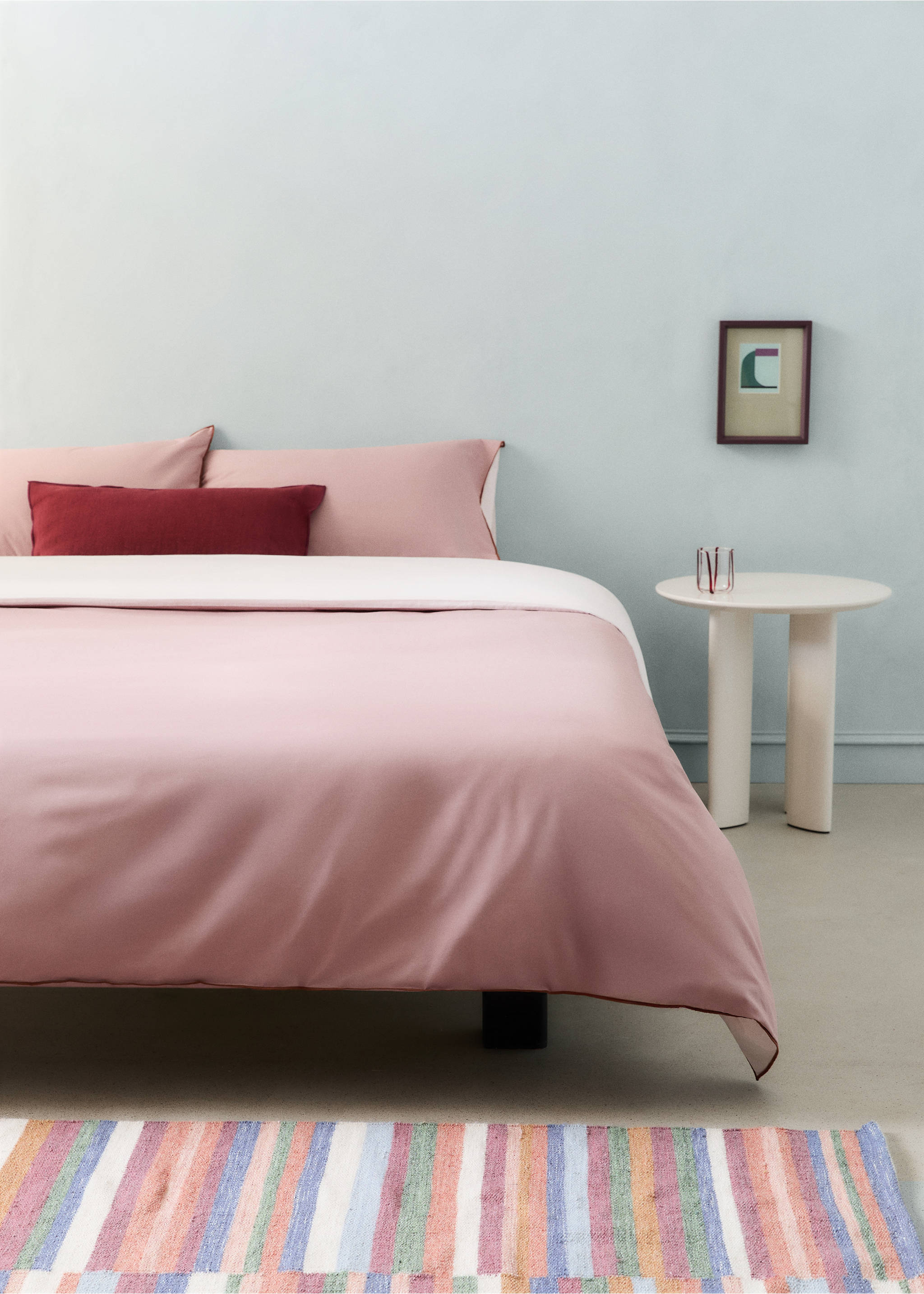 Reversible cotton percale duvet cover for 135/140 cm bed - General plane, Pink. Ref: 27002929-00.