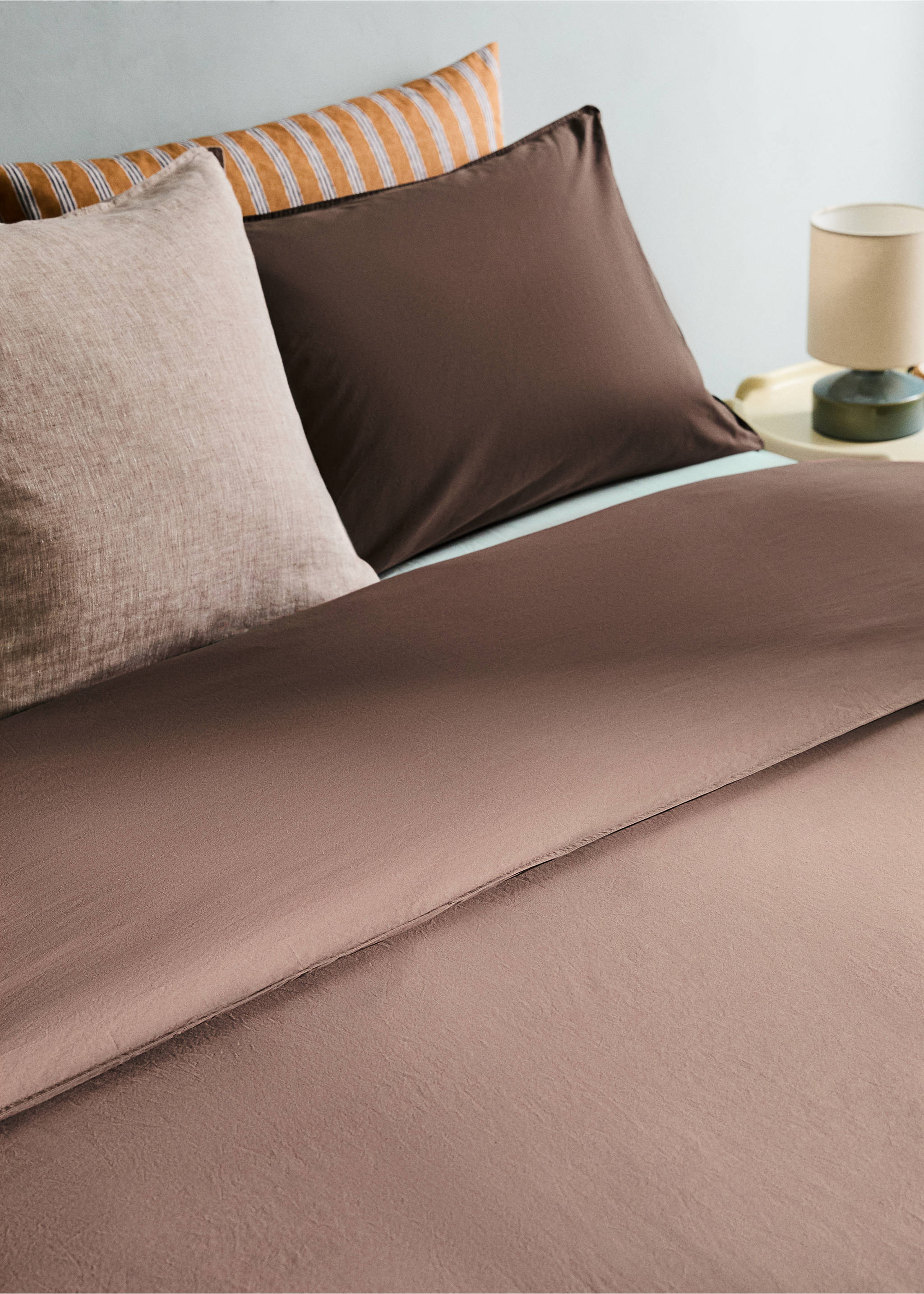 Double stitched duvet cover, 300 thread count cotton, Bed 150/160 cm - Details of the article 7, Tobacco Brown. Ref: 27002935-00.