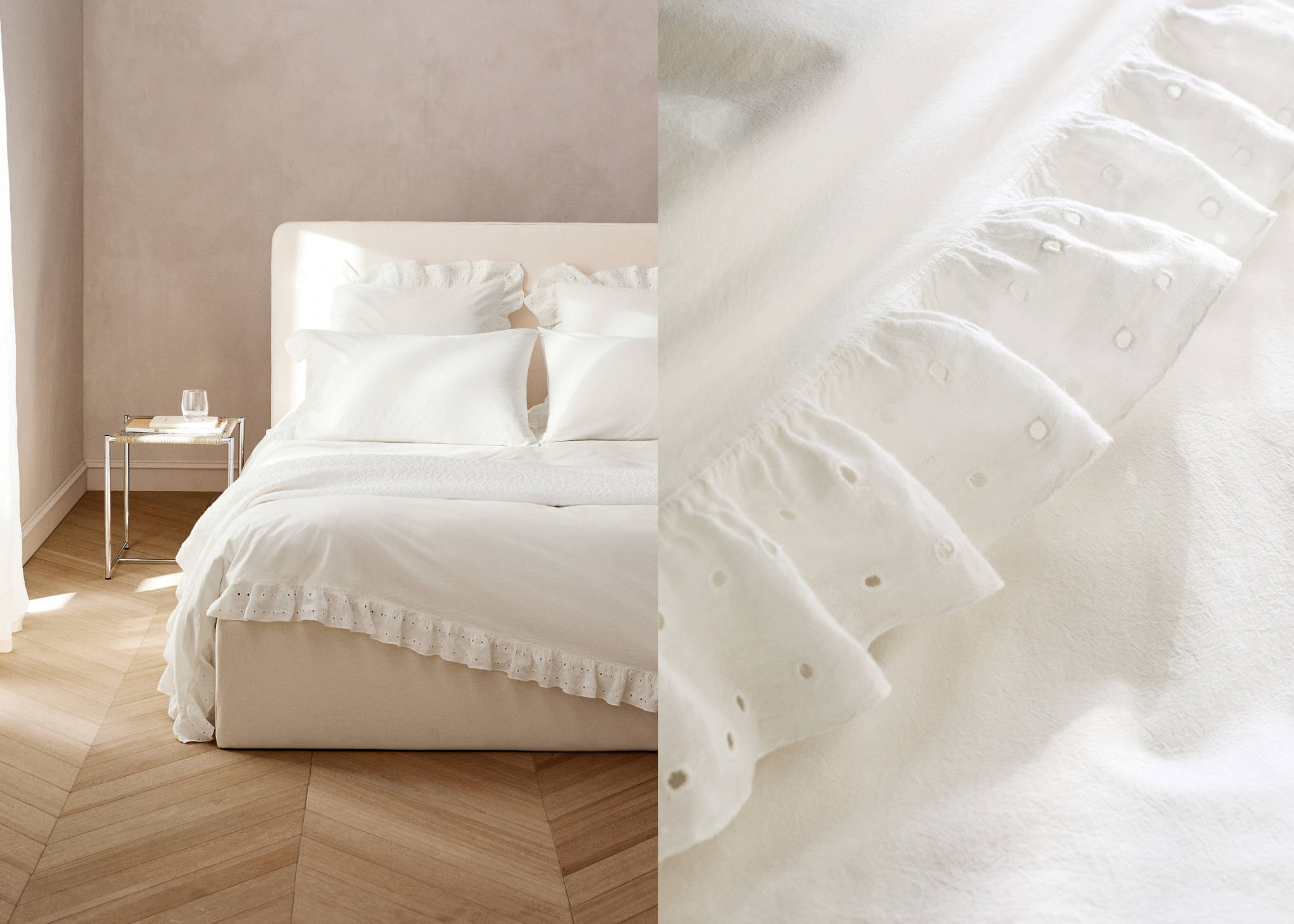 Cotton garment-dyed duvet cover with linen ruffle for 180/200 cm bed - Panoramic plane