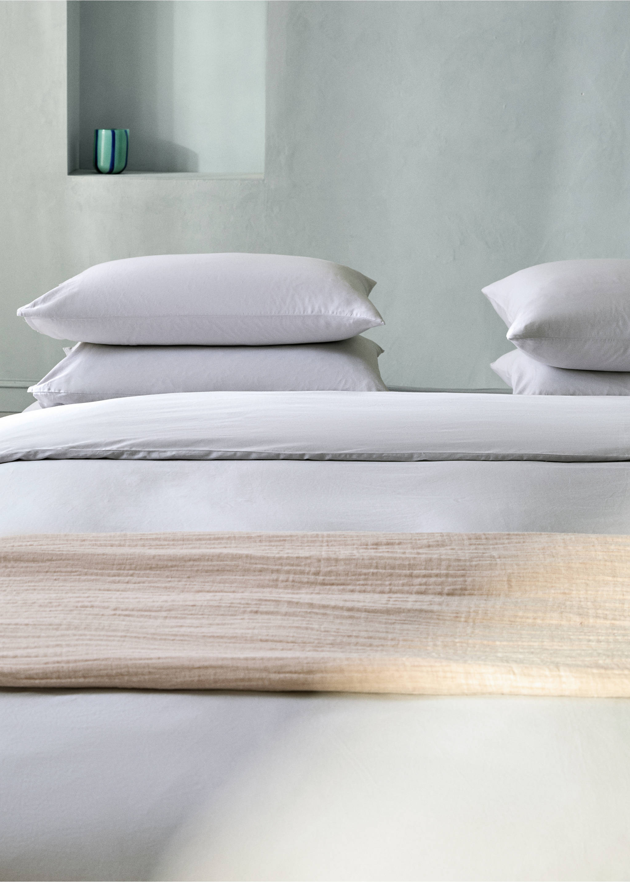 Double-stitched satin duvet cover for 90 cm bed - Details of the article 7, Light/Pastel Purple. Ref: 27002942-00.