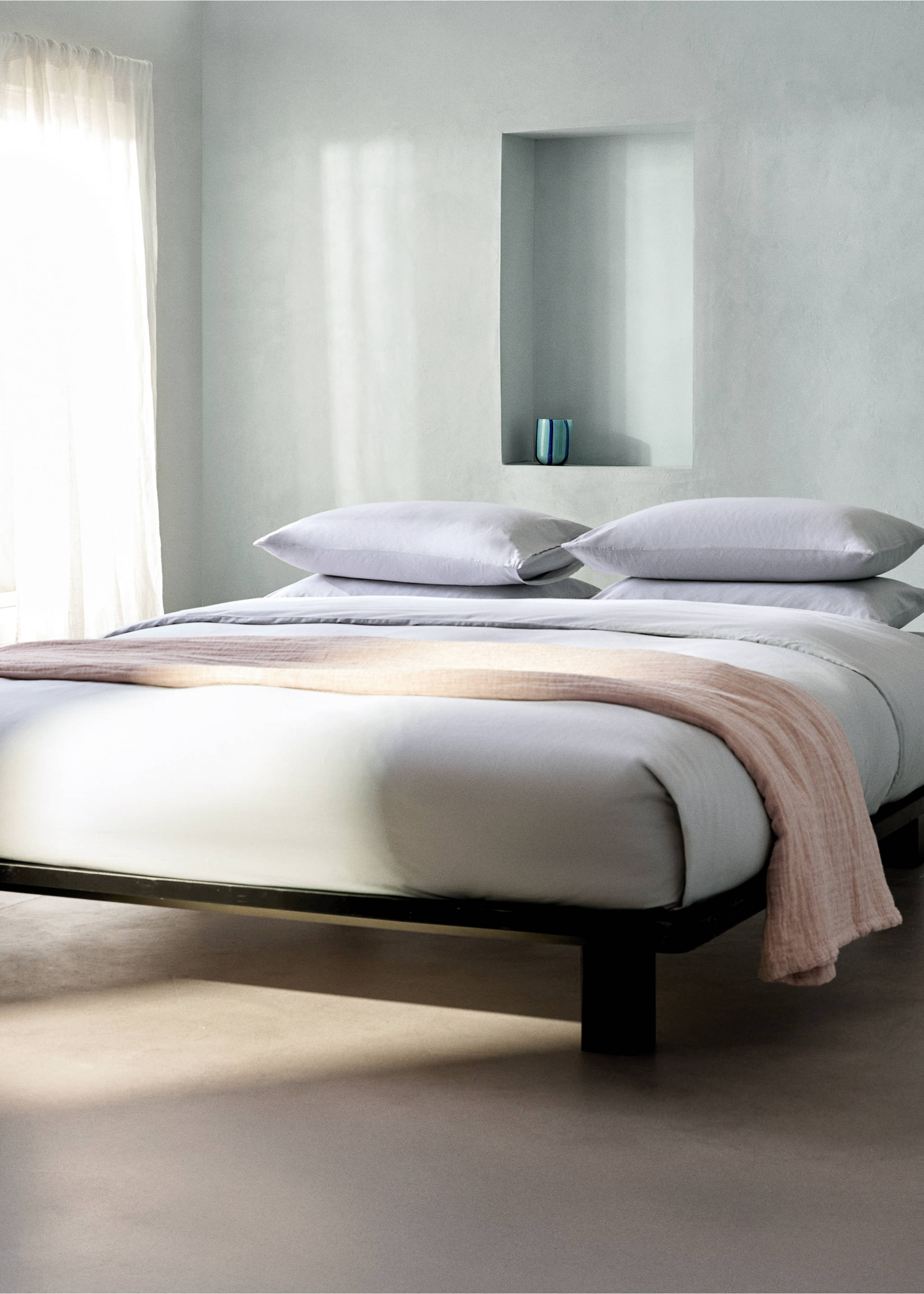Double-stitched satin duvet cover for 135/140 cm bed - General plane, Light/Pastel Purple. Ref: 27002943-00.