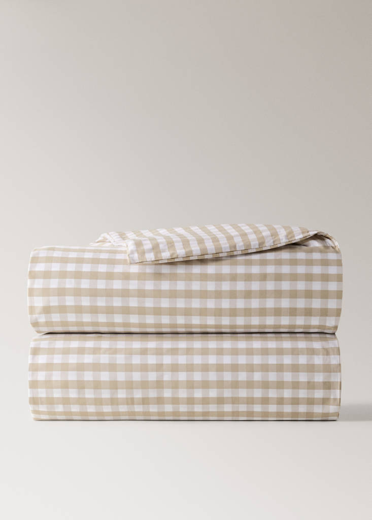 Vichy check percale cotton duvet cover for a 90 cm bed — Tobacco Brown