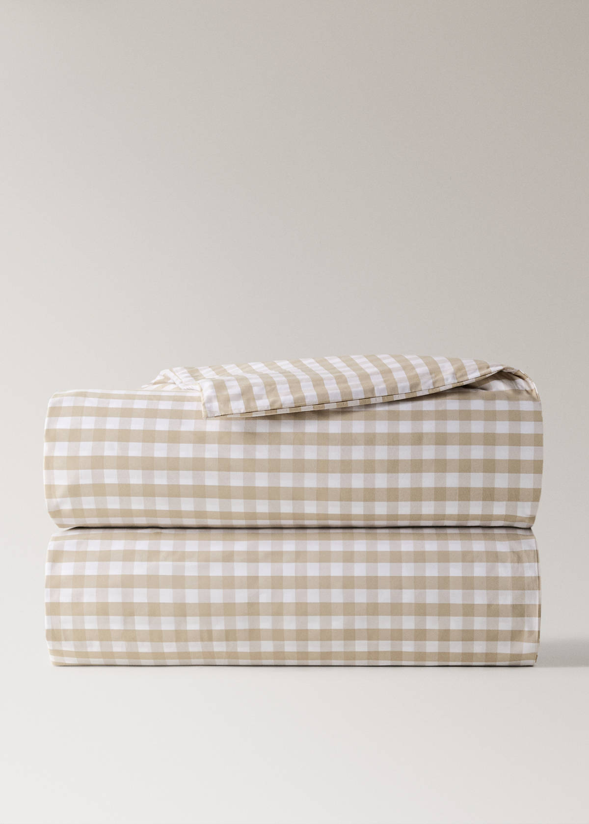 Vichy check percale cotton duvet cover for a 90 cm bed — Tobacco Brown