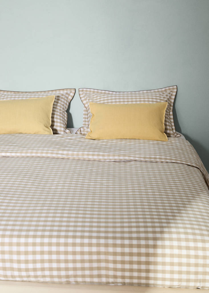 Vichy check percale cotton duvet cover for 150/160 cm bed — Tobacco Brown