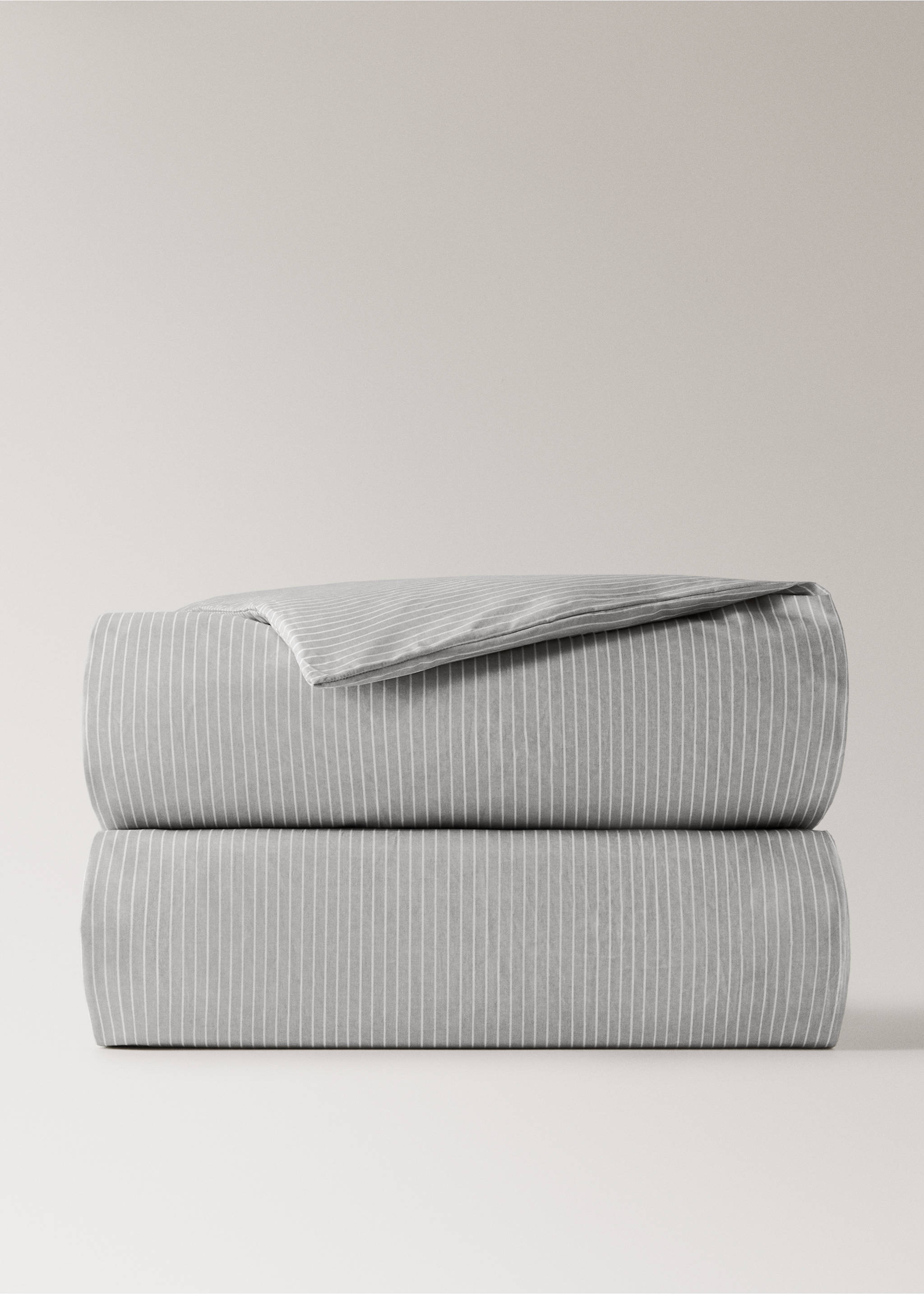 500 threads percale cotton striped duvet cover King bed - Article without model, Light/Pastel Grey. Ref: 27002955-00.