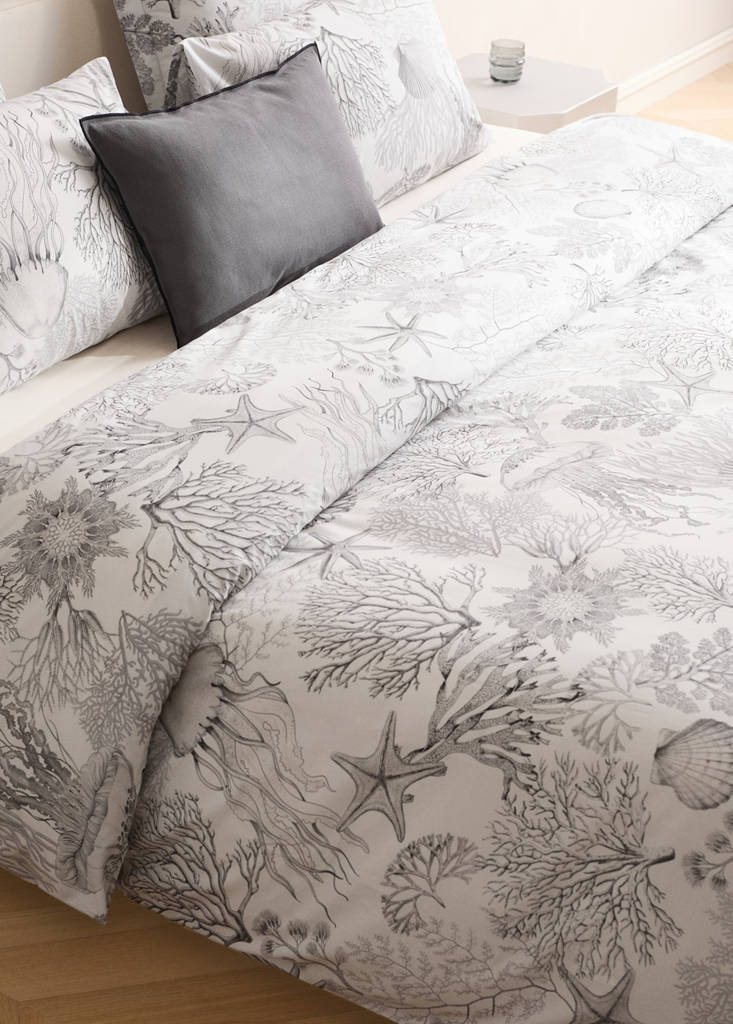 Percale printed duvet cover with sea background for 135/140 cm bed — Grey