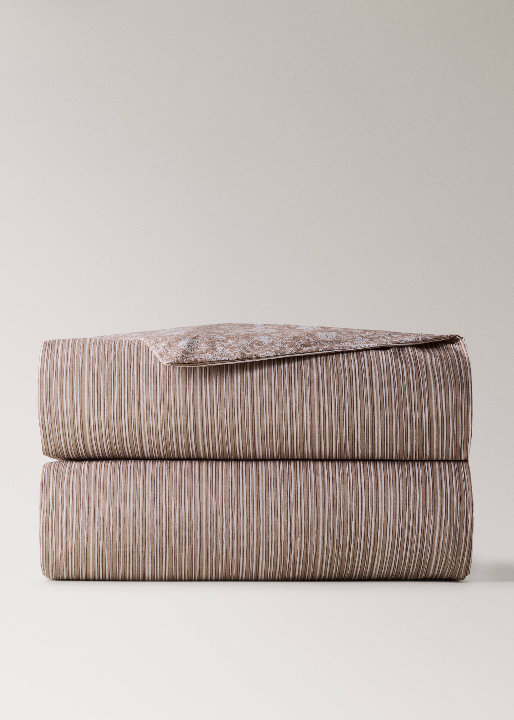 Reversible percale cotton duvet cover with stripes and flowers for a 90 cm bed - Details of the article 3
