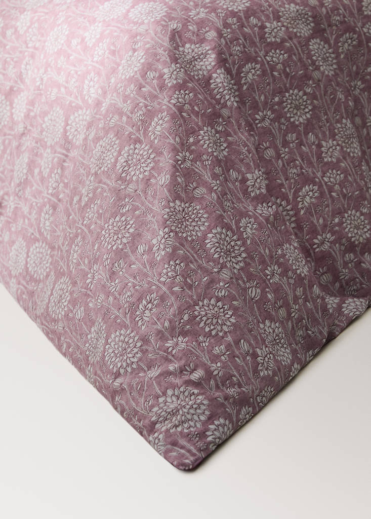 Reversible percale cotton duvet cover with stripes and flowers for a 90 cm bed — Pale Pink