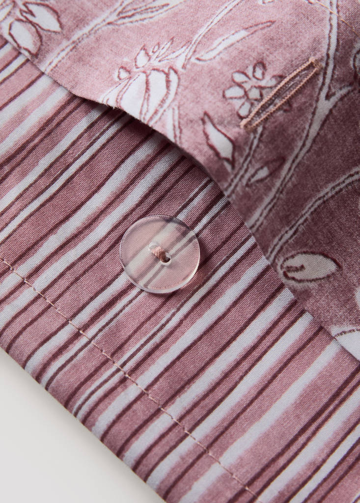 Reversible percale cotton duvet cover with stripes and flowers for a 90 cm bed — Pale Pink