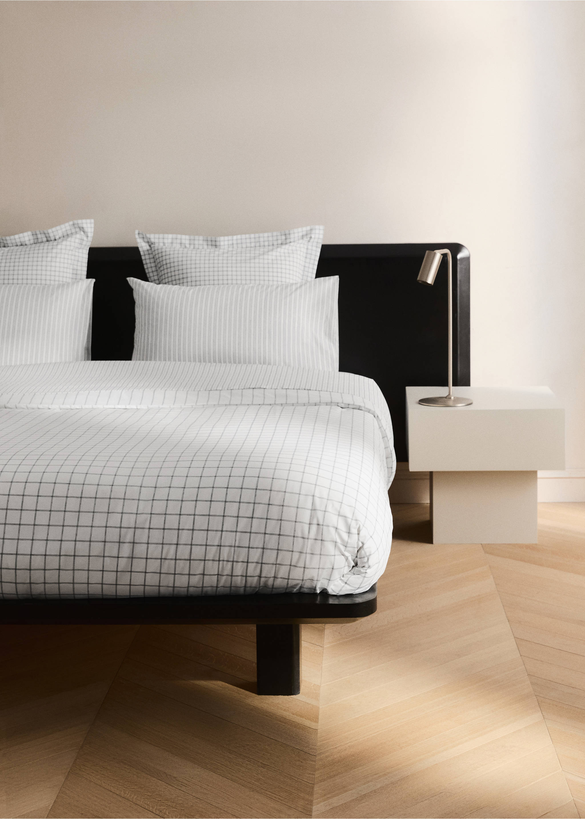 Reversible duvet cover checks and stripes Bed 150/160 cm - General plane, Grey. Ref: 27002976-00.