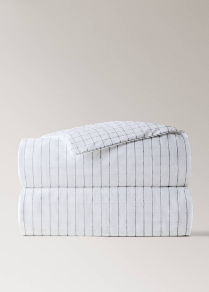 Reversible duvet cover checks and stripes Bed 150/160 cm — Grey