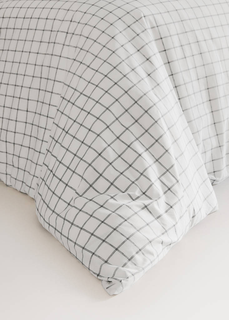 Reversible duvet cover checks and stripes Bed 180/200 cm — Grey