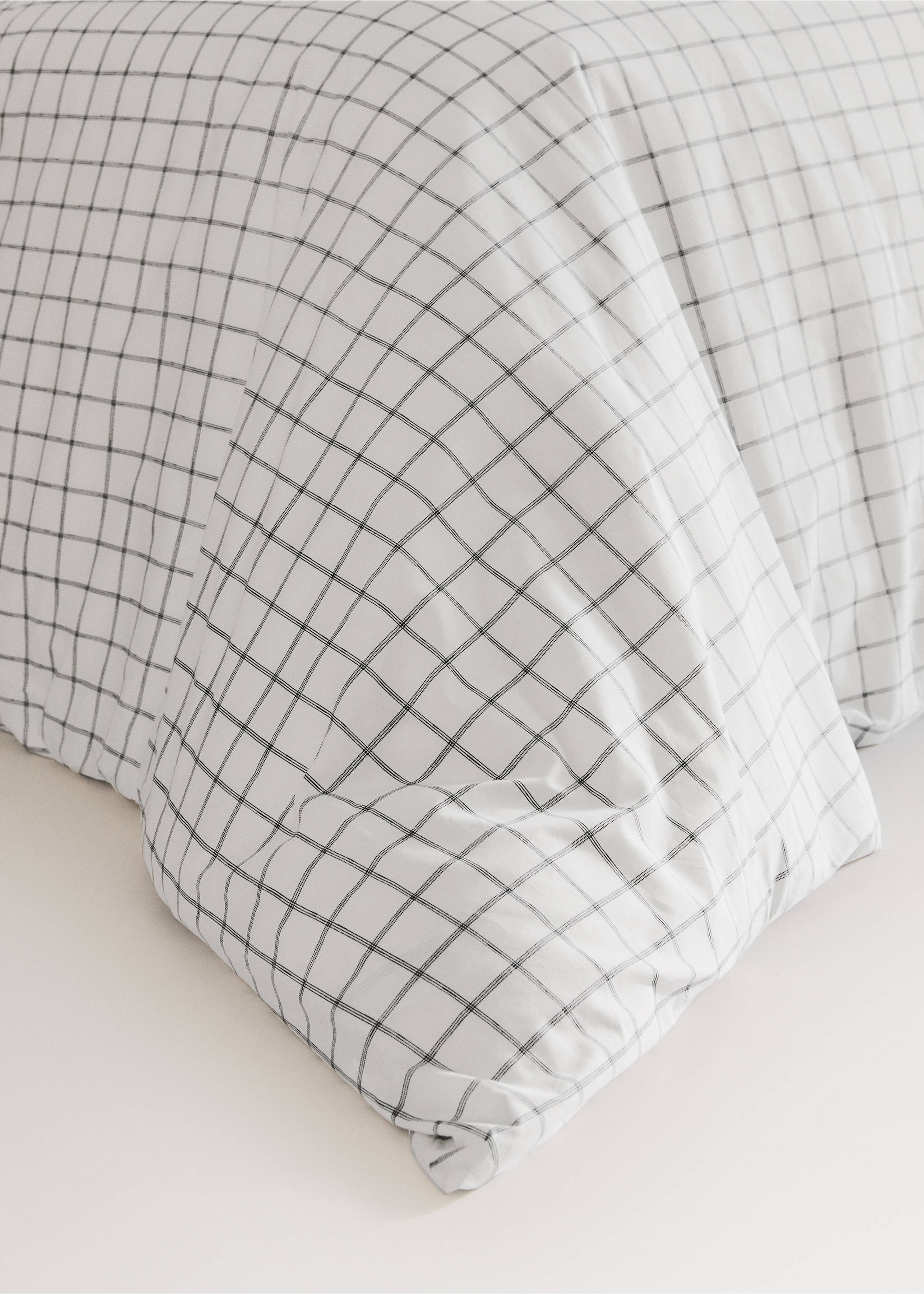 Reversible duvet cover checks and stripes Bed 180/200 cm - Details of the article 8, Grey. Ref: 27002977-00.