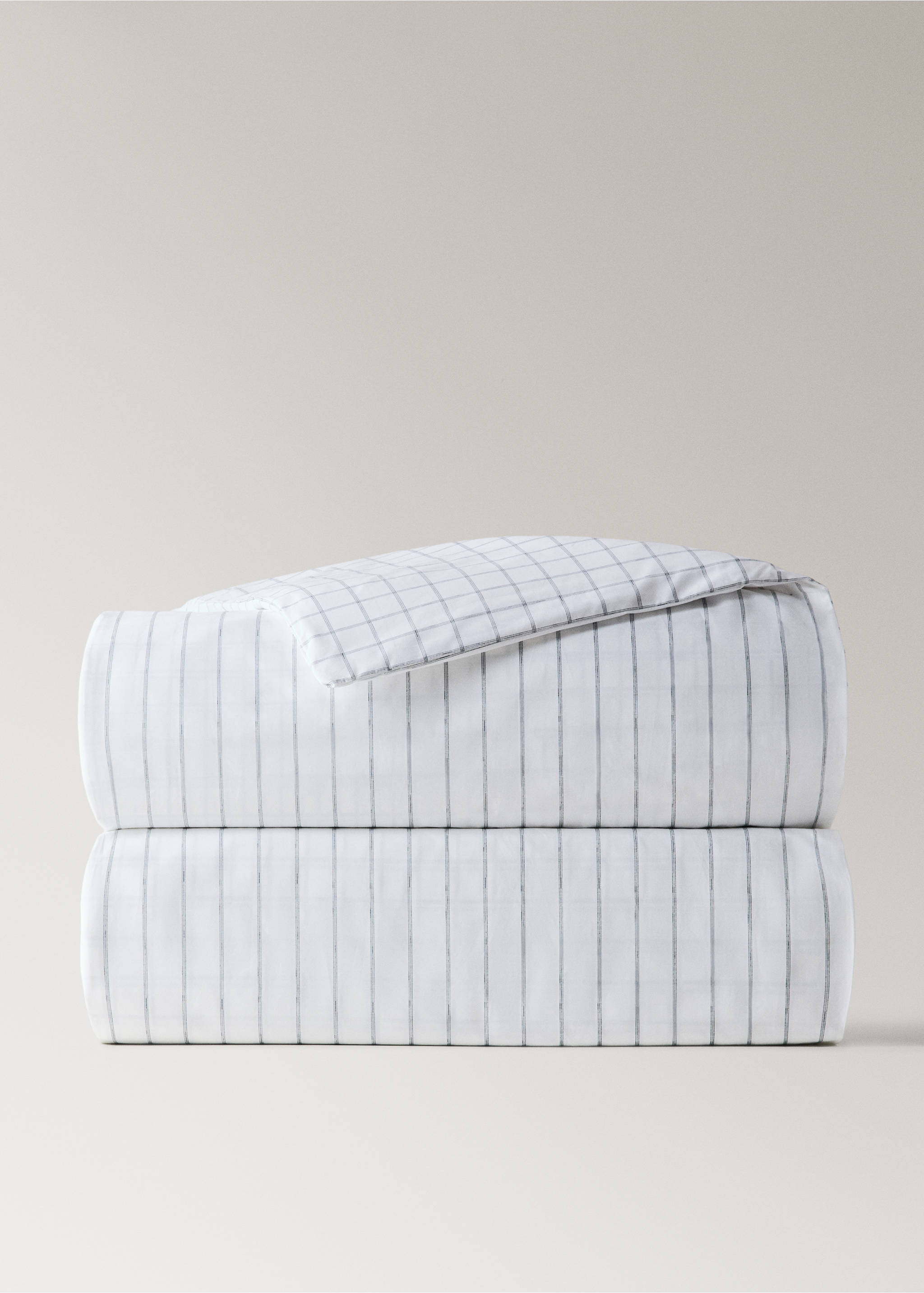 Reversible duvet cover checks and stripes Bed 180/200 cm - Article without model, Grey. Ref: 27002977-00.