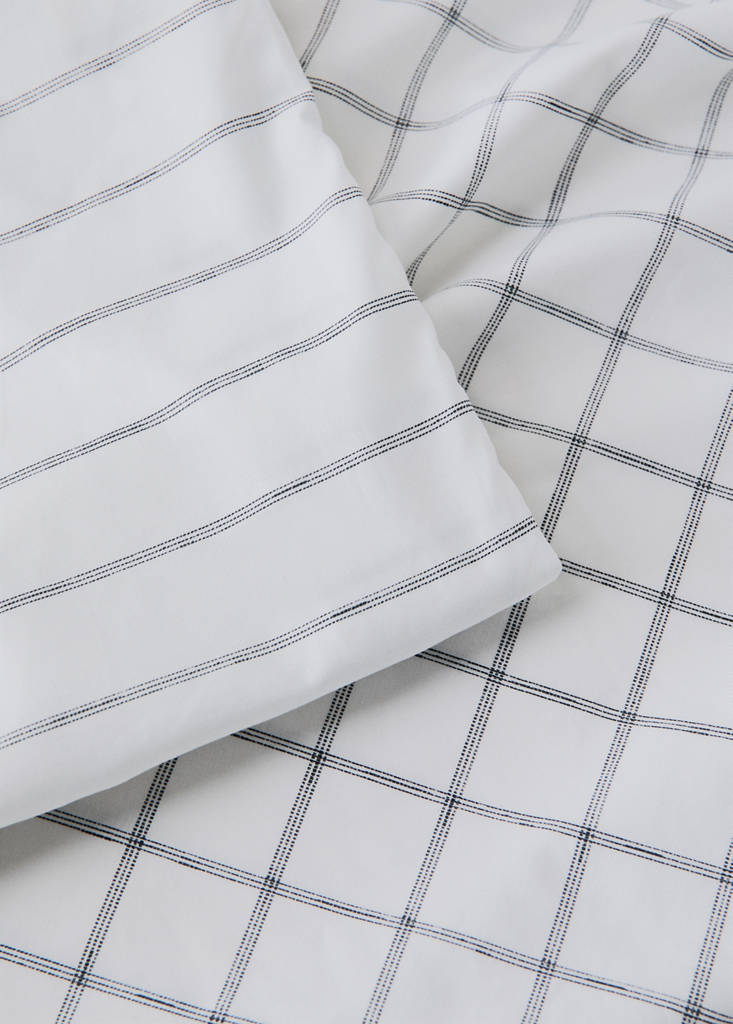 Reversible duvet cover checks and stripes Bed 180/200 cm — Grey