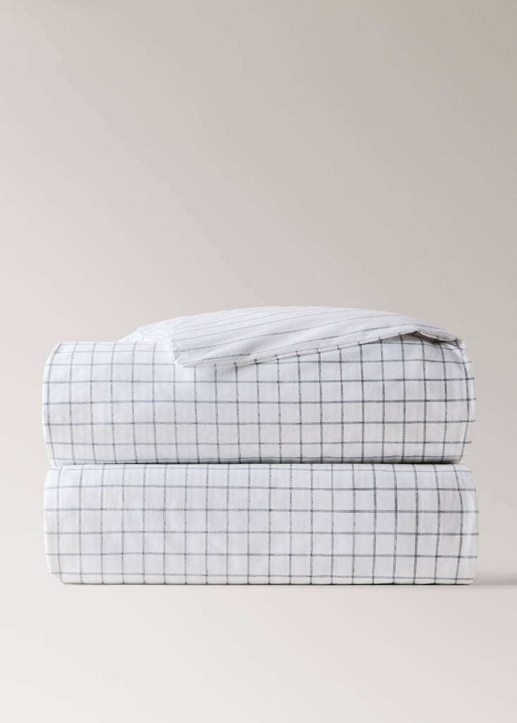 Reversible duvet cover checks and stripes Bed 180/200 cm — Grey