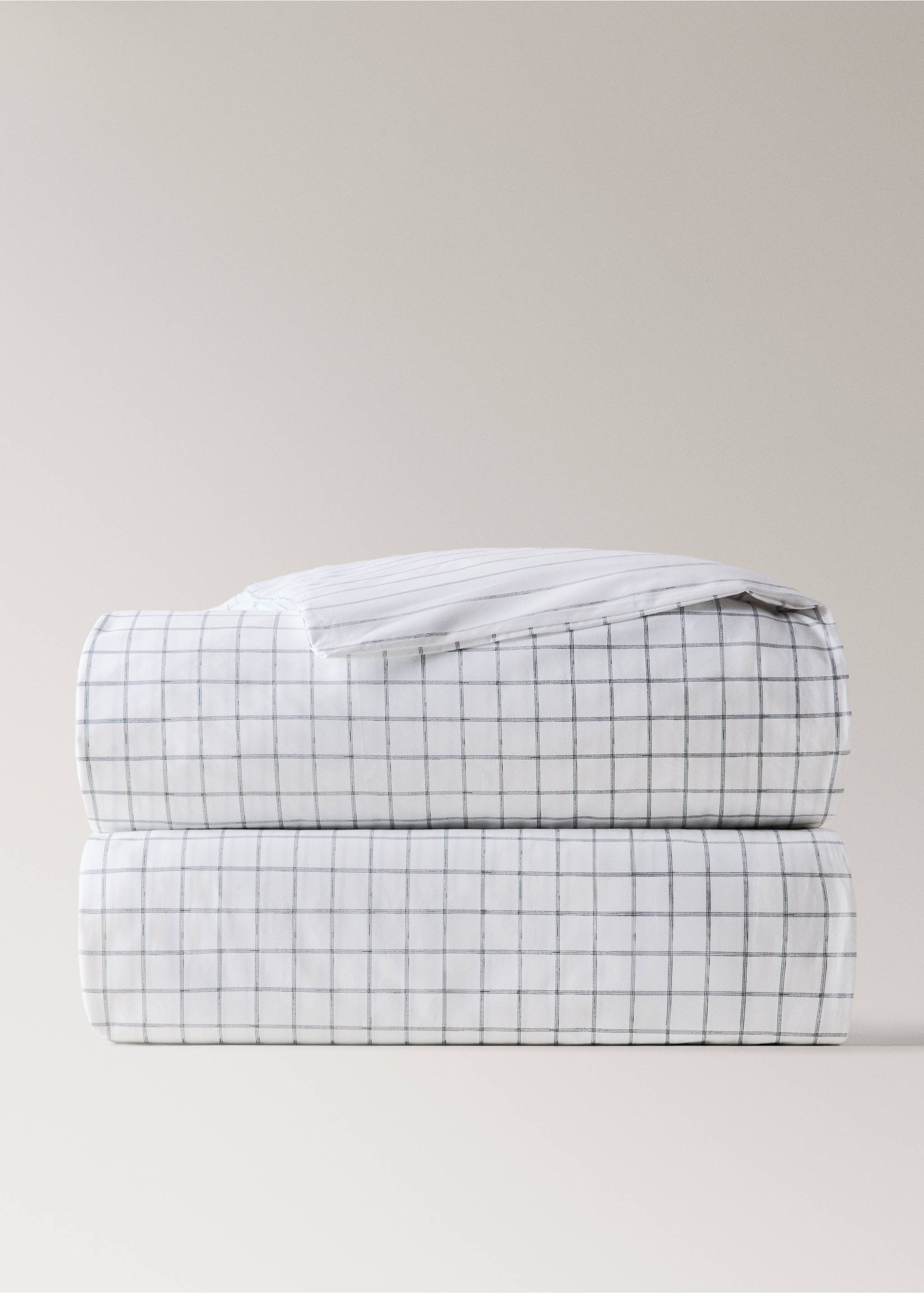 Reversible duvet cover checks and stripes Bed 180/200 cm - Details of the article 3, Grey. Ref: 27002977-00.