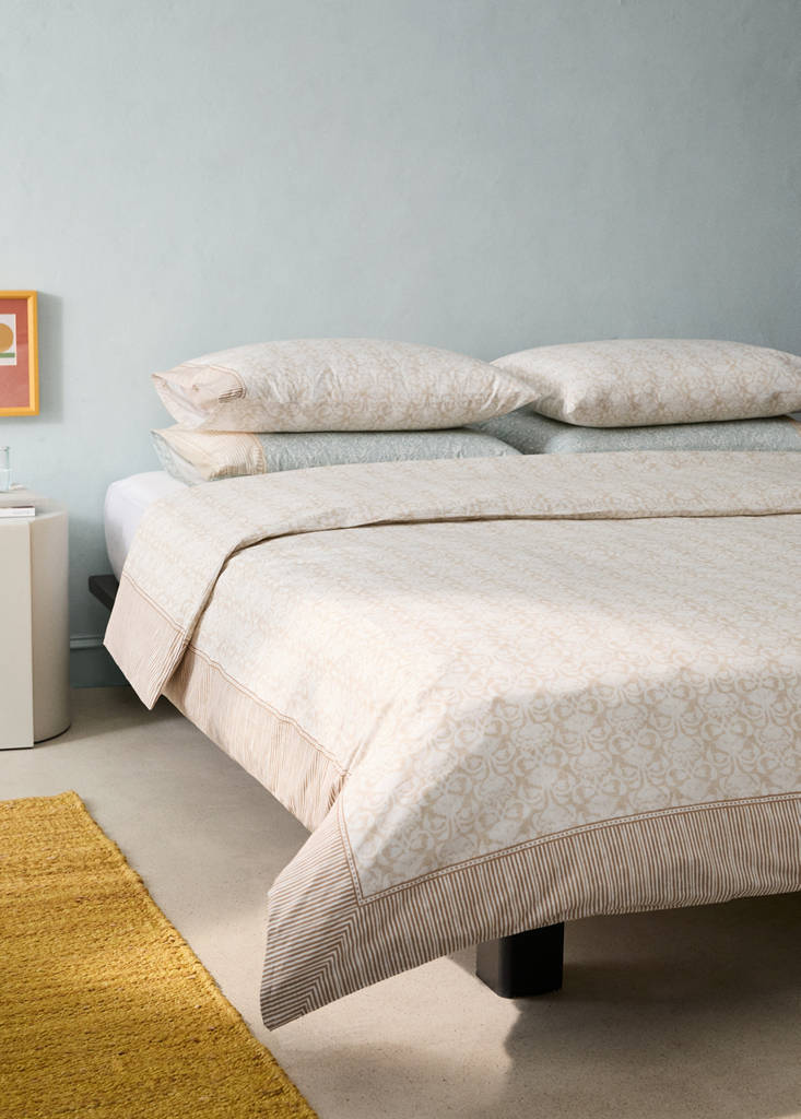 Floral border cotton duvet cover for 90 cm single bed — Ochre