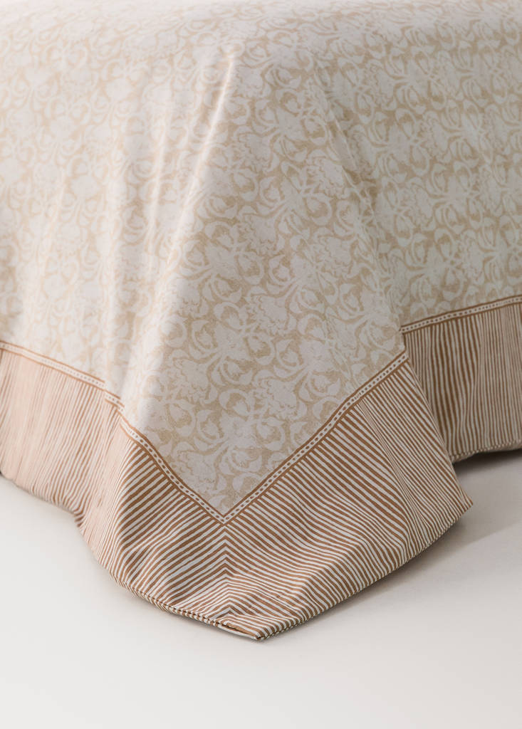 Floral border cotton duvet cover for 90 cm single bed — Ochre