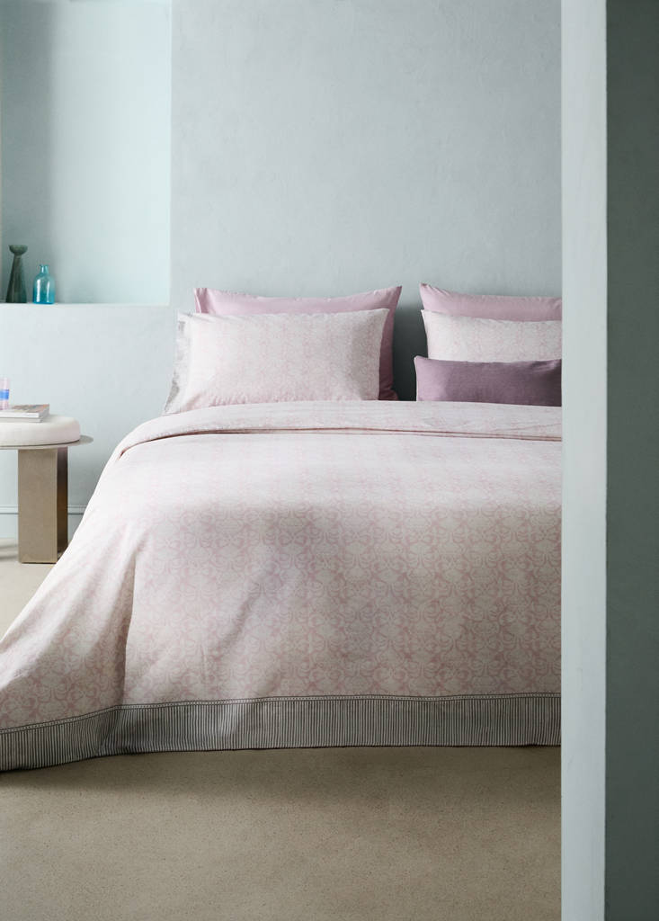 Floral border cotton duvet cover for 90 cm single bed — Pastel Pink