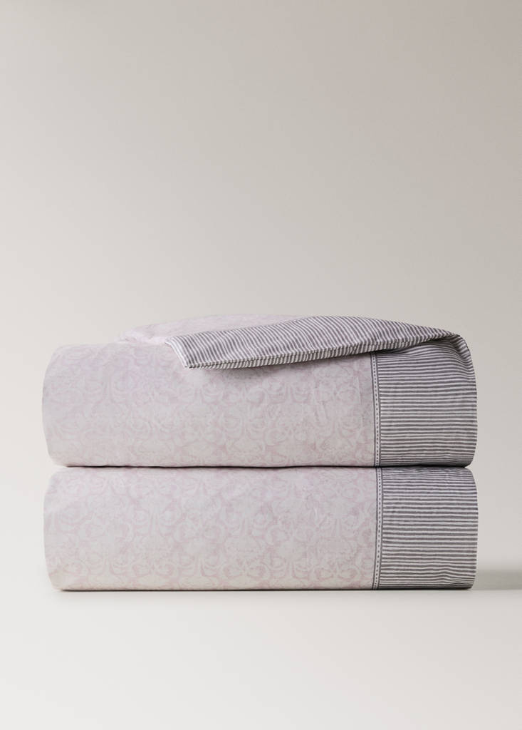 Floral border cotton duvet cover for 90 cm single bed — Pastel Pink