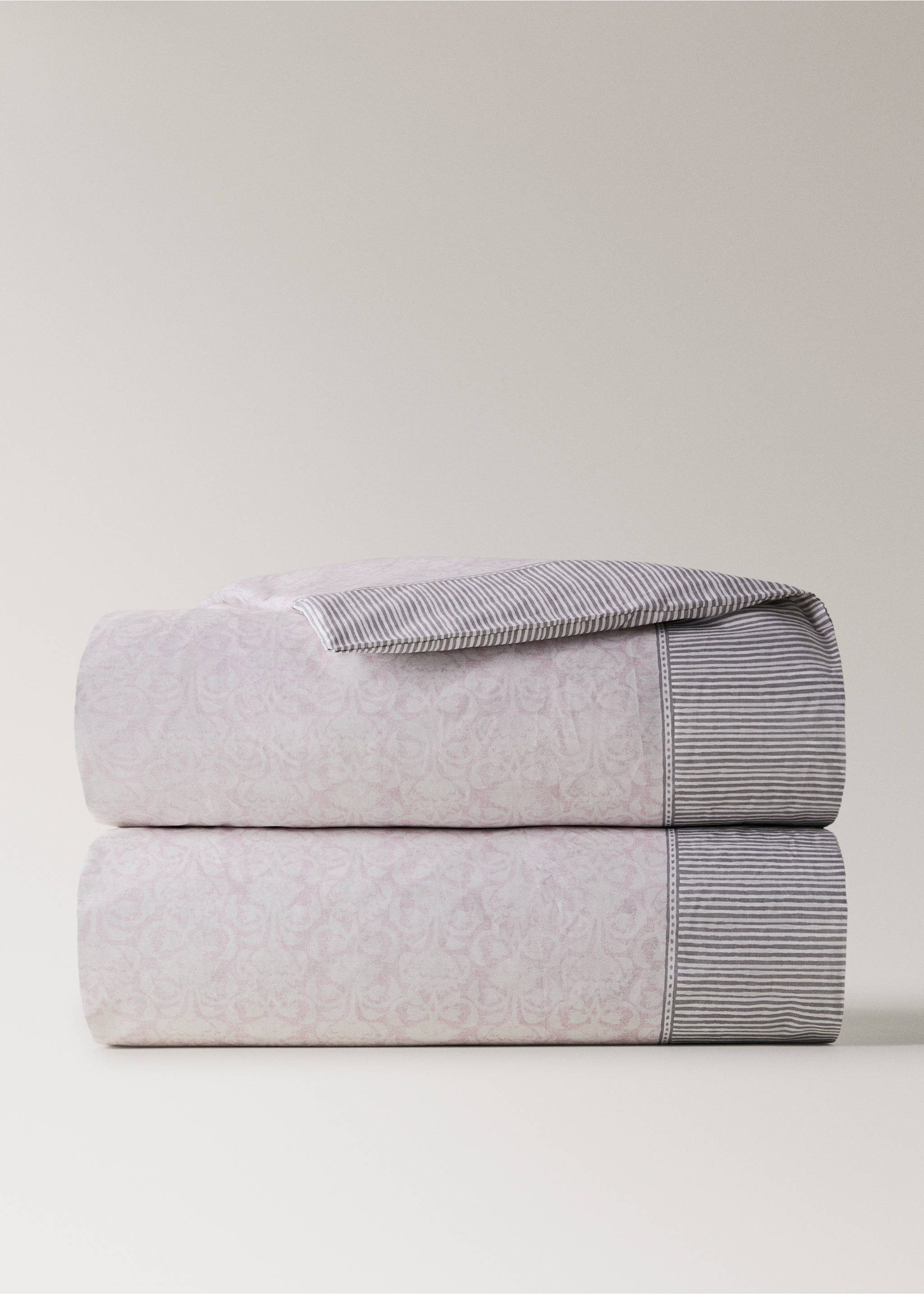 Cotton duvet cover with floral border for 180cm bed - Article without model, Pastel Pink. Ref: 27002981-00.