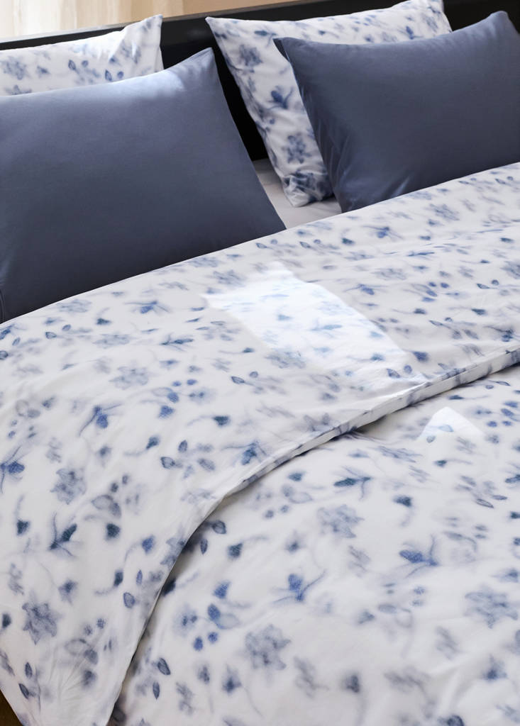 Faded floral percale duvet cover Bed 180/200 cm — Blue