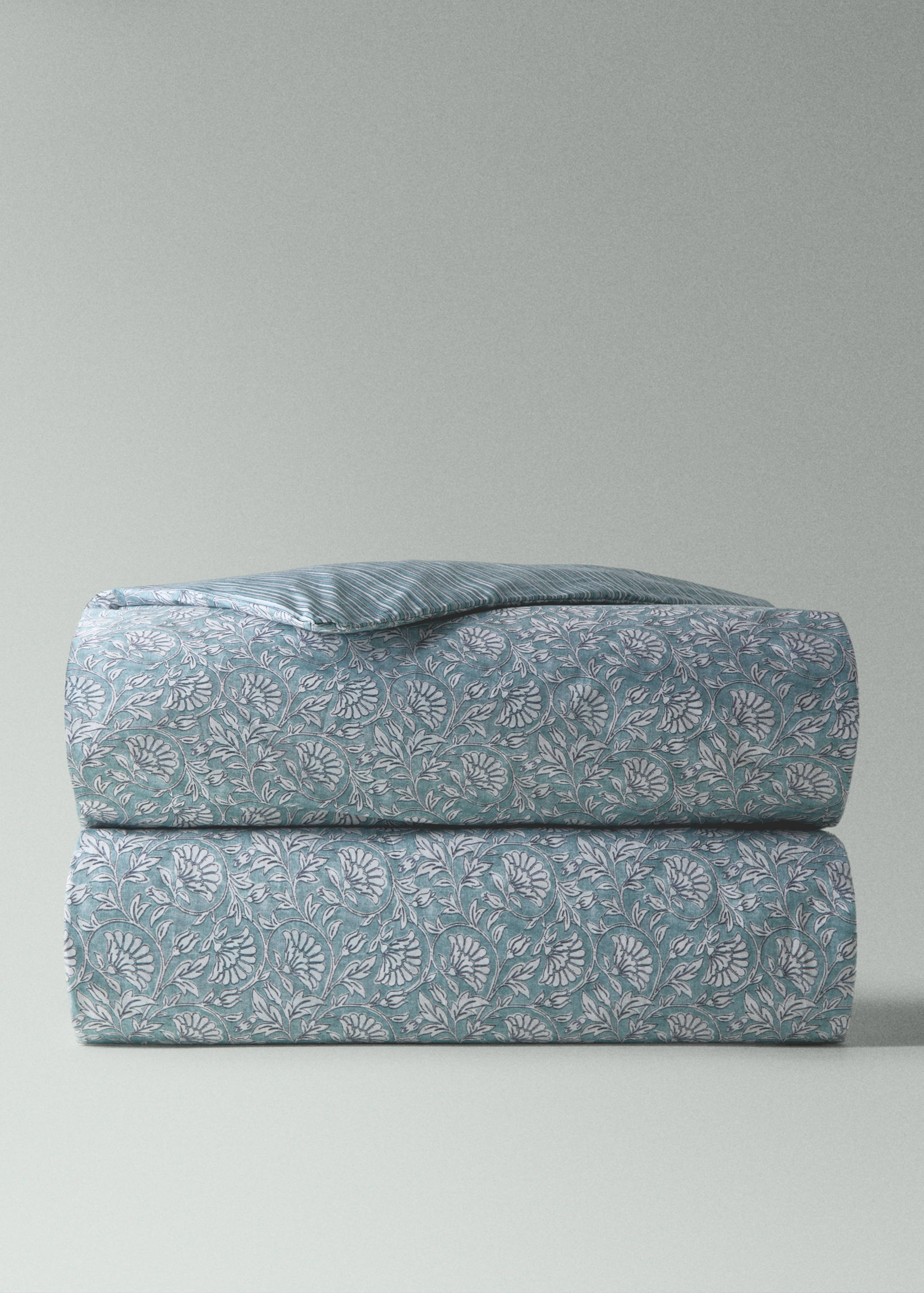 Παπλωματοθήκη δύο όψεων λουλούδι ρίγες για κρεβάτι 180/200εκ - Μεσαίο πλάνο