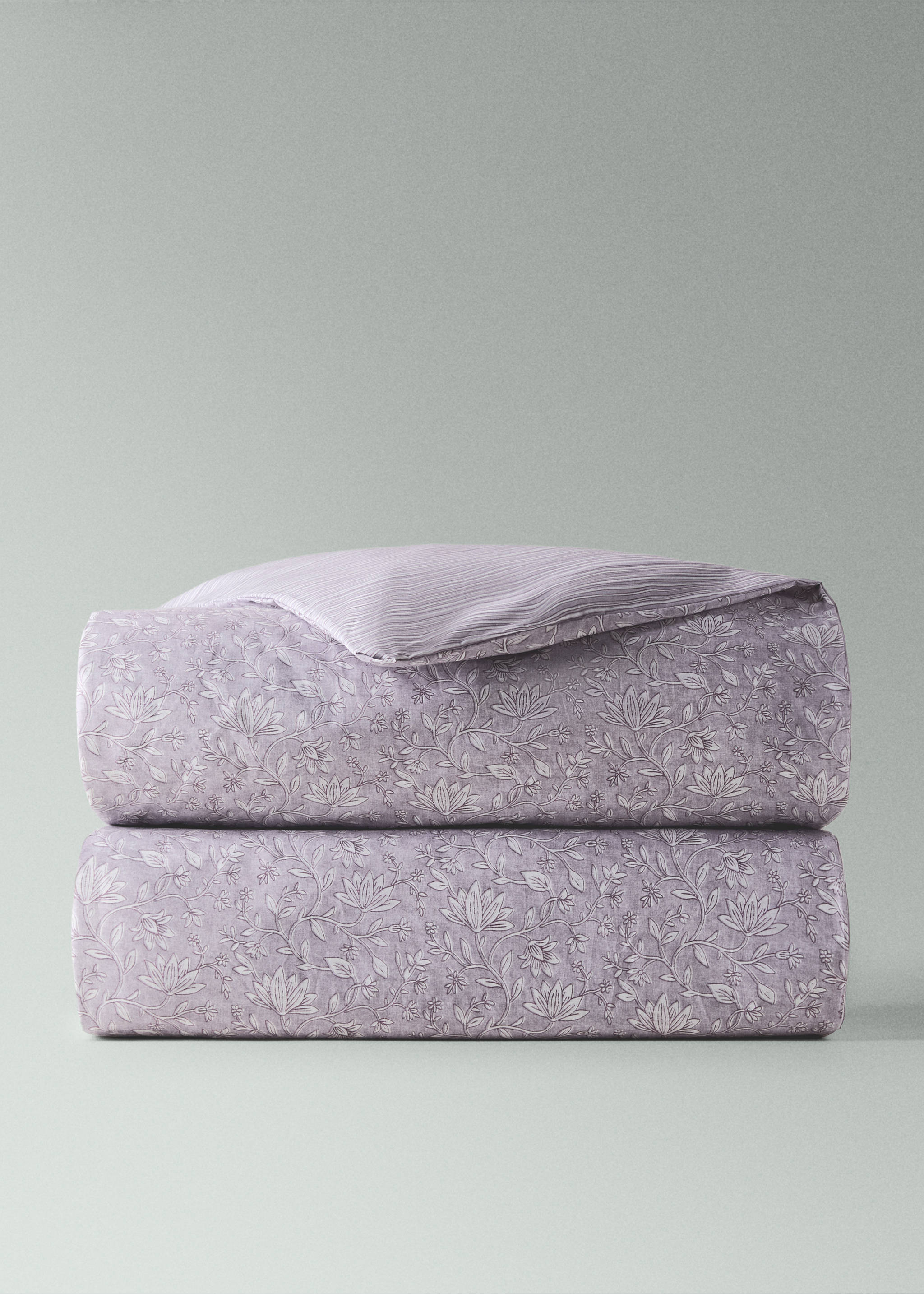 Reversible floral stripe duvet cover for 180/200 cm bed - Medium plane, Light/Pastel Purple. Ref: 27002989-00.
