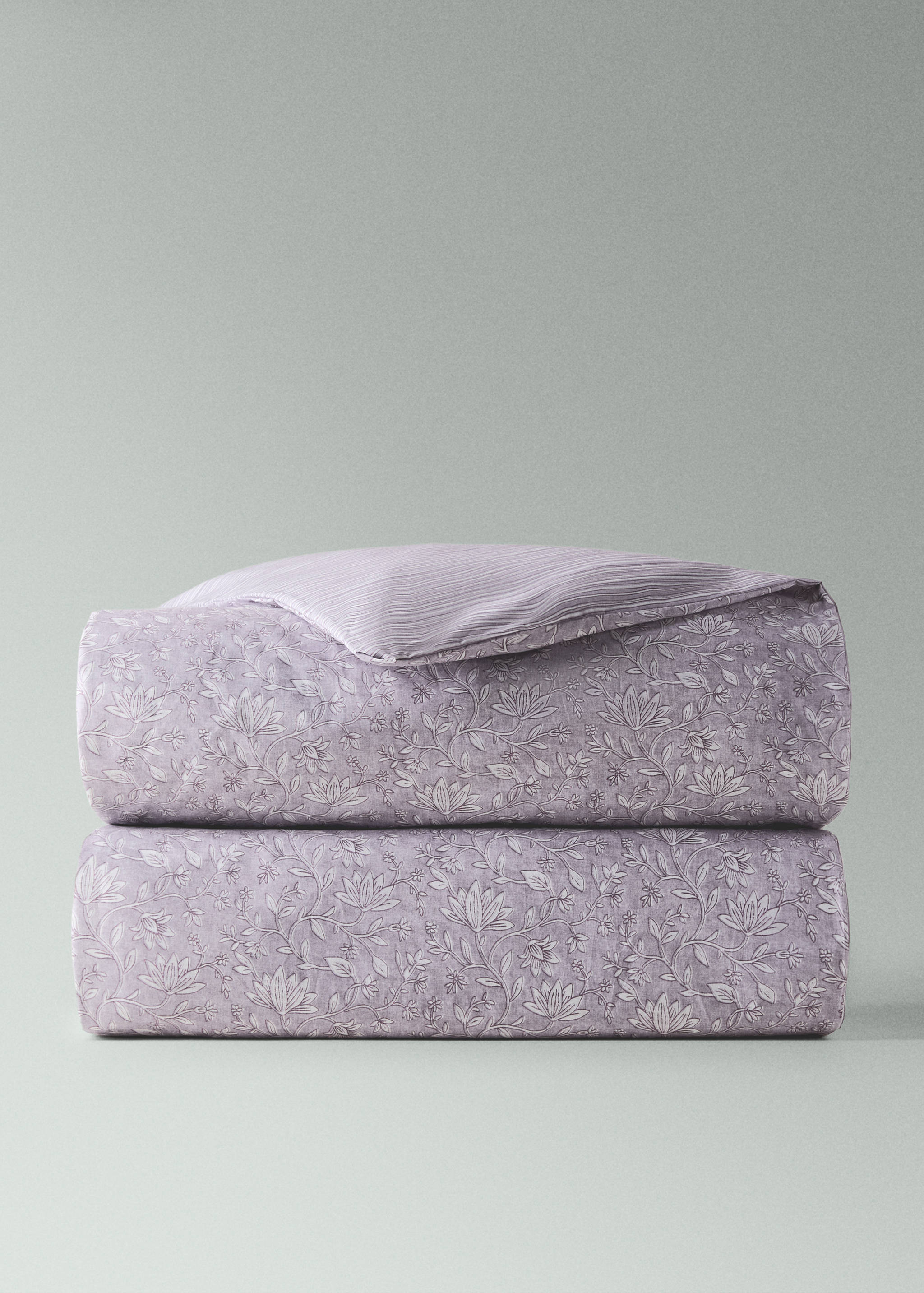 Παπλωματοθήκη δύο όψεων λουλούδι ρίγες για κρεβάτι 180/200εκ - Μεσαίο πλάνο