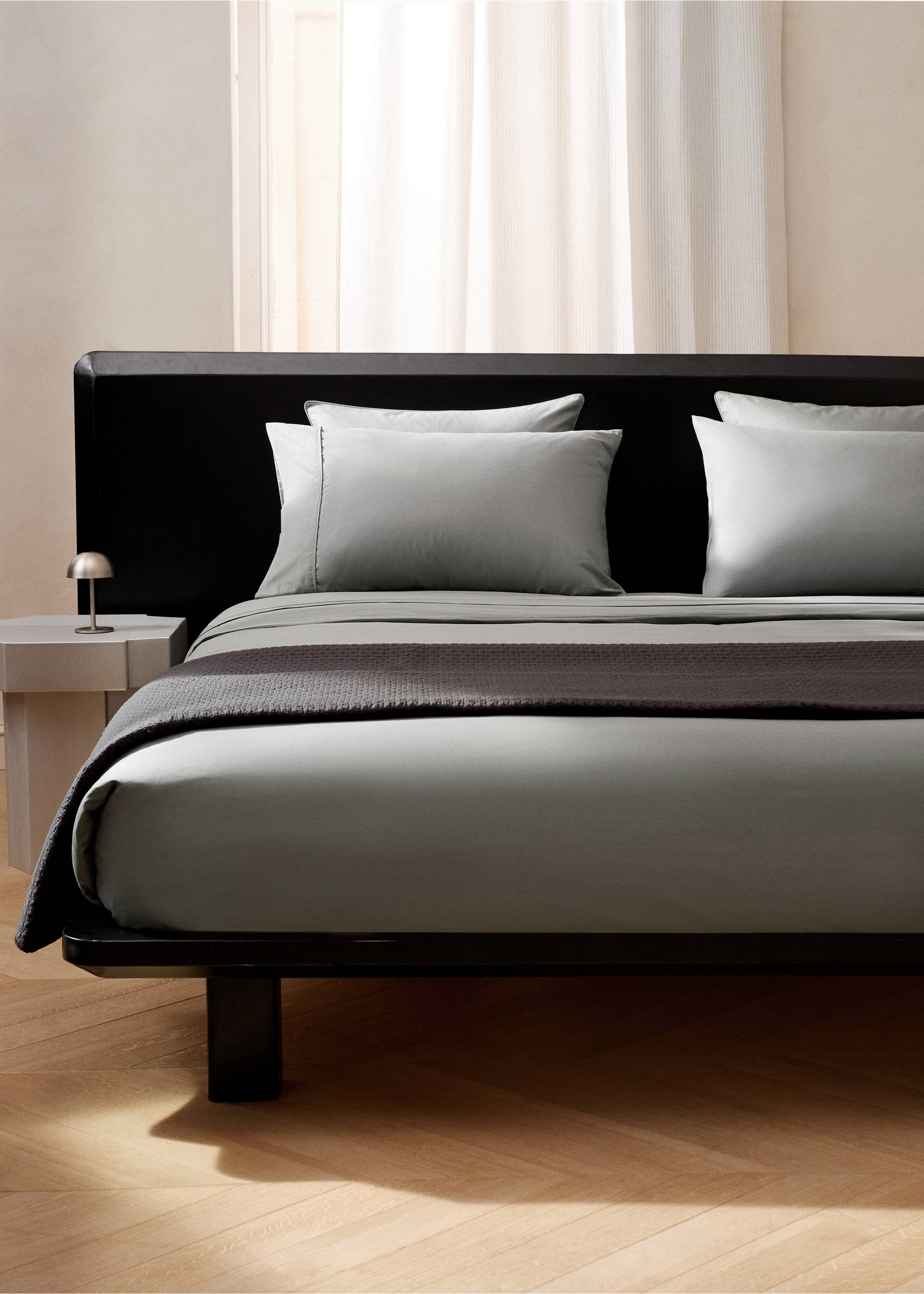 Navlaka za pokrivač od pamučnog perkala 500 niti za krevet 180/200 cm - Opći prikaz, Siva. Ref: 27002990-00.