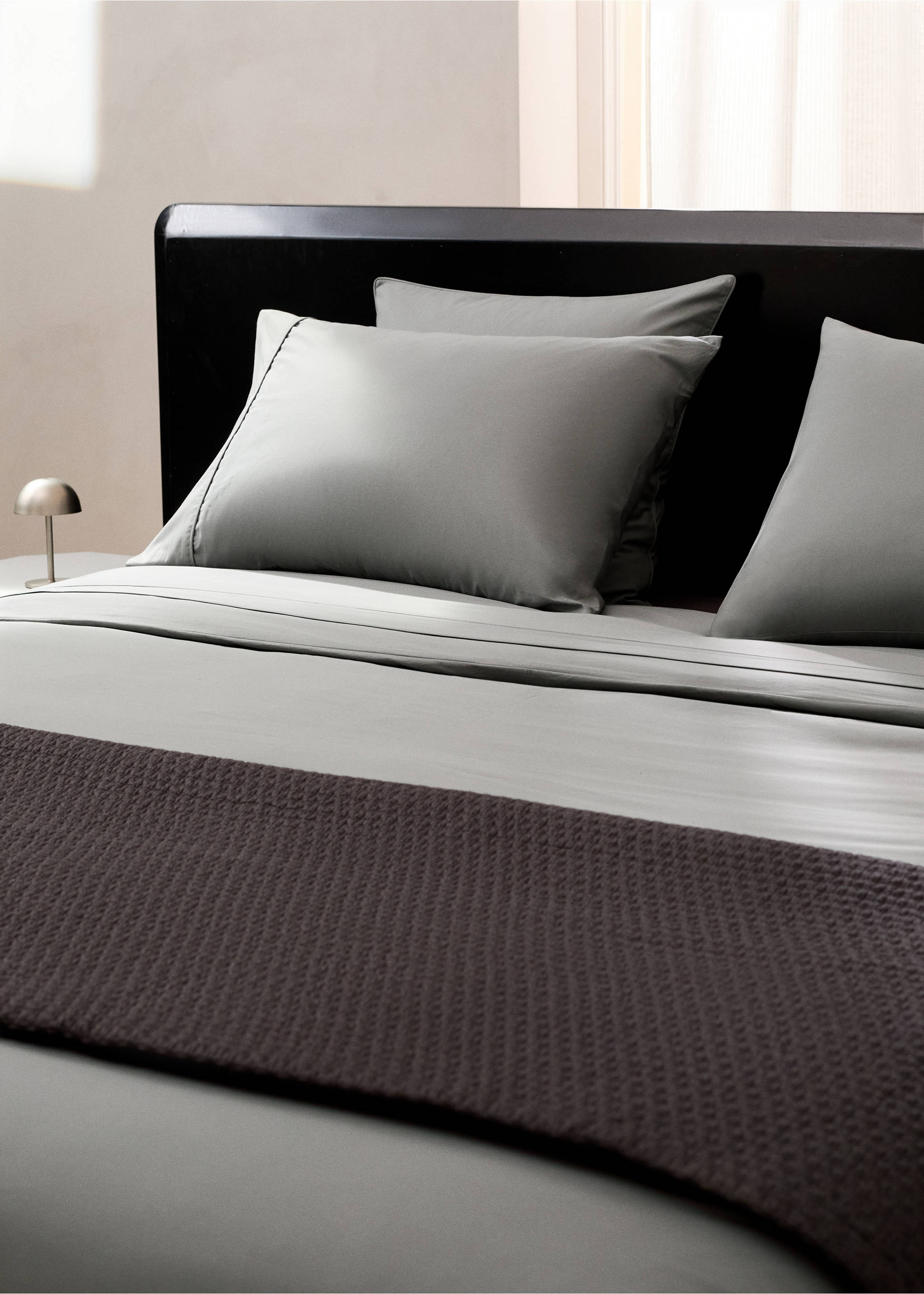 500 threads cotton percale duvet cover King bed - Details of the article 7, Grey. Ref: 27002991-00.