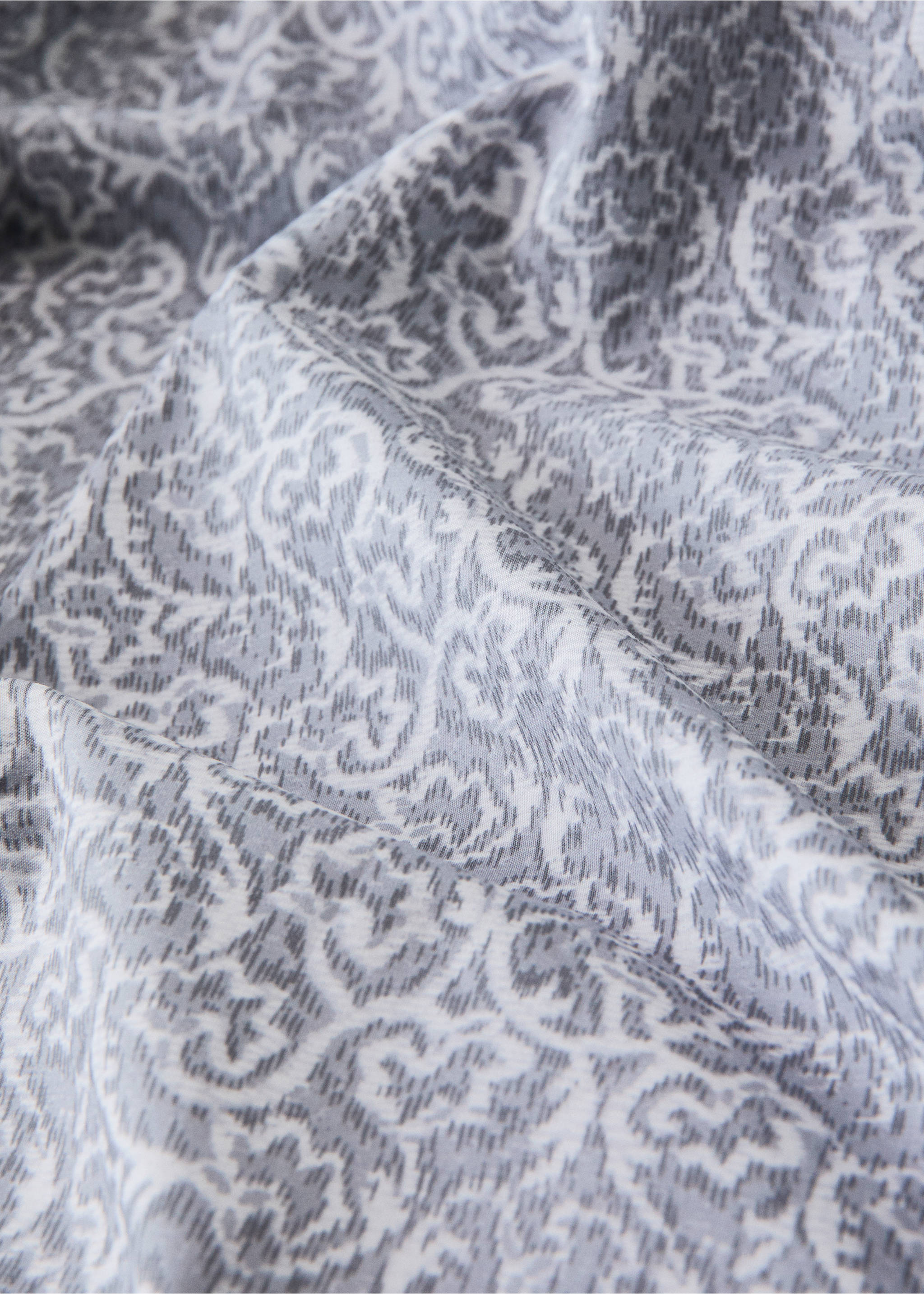 Decorative floral percale duvet cover with striped border for 135/140 cm bed - Details of the article 1, Light/Pastel Grey. Ref: 27002996-00.