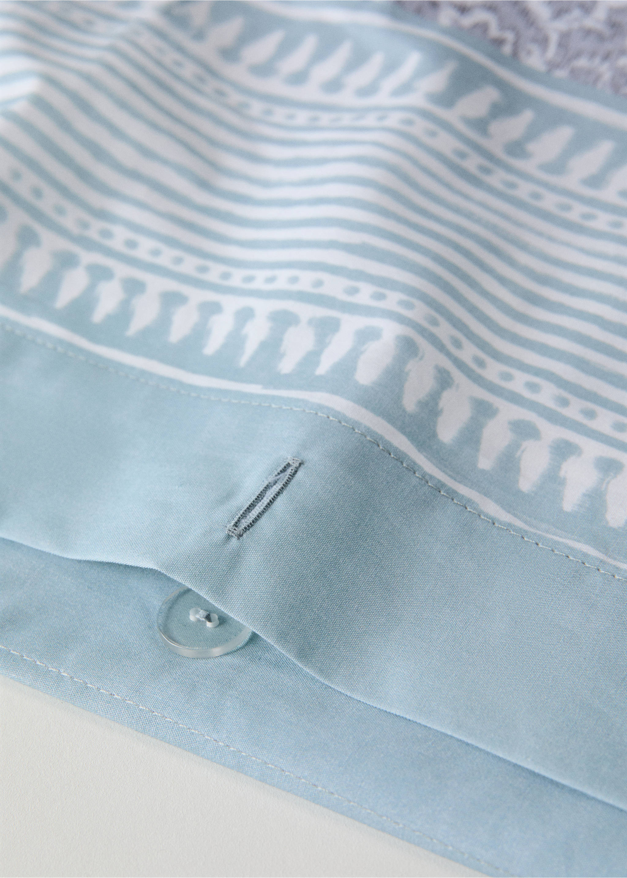 Decorative floral percale duvet cover with striped border for 135/140 cm bed - Details of the article 2, Light/Pastel Grey. Ref: 27002996-00.