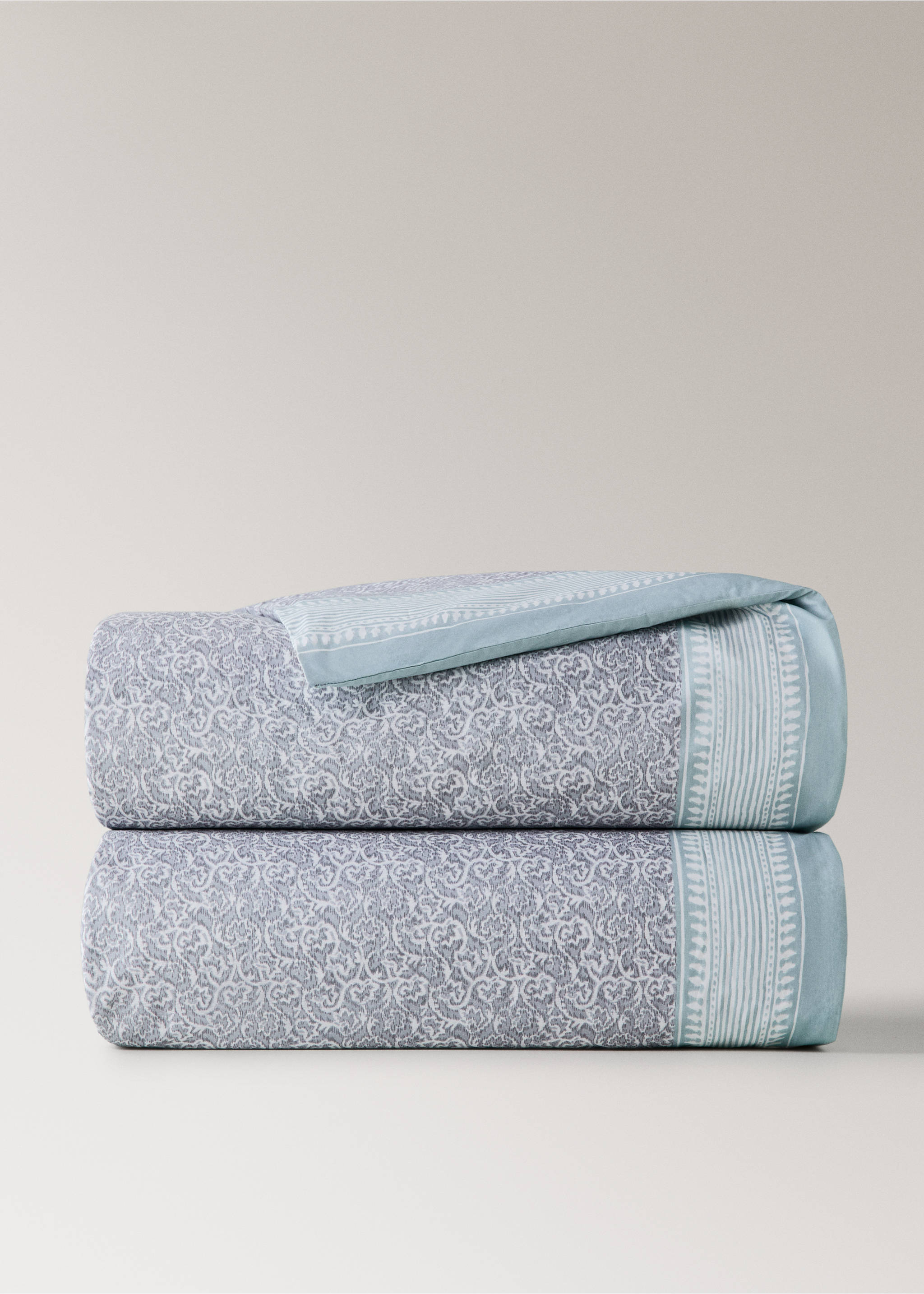 Housse de couette percale fleur décorative frise rayures Lit 180/200 cm - Article sans modèle, Gris clair/pastel. Ref: 27002998-00.