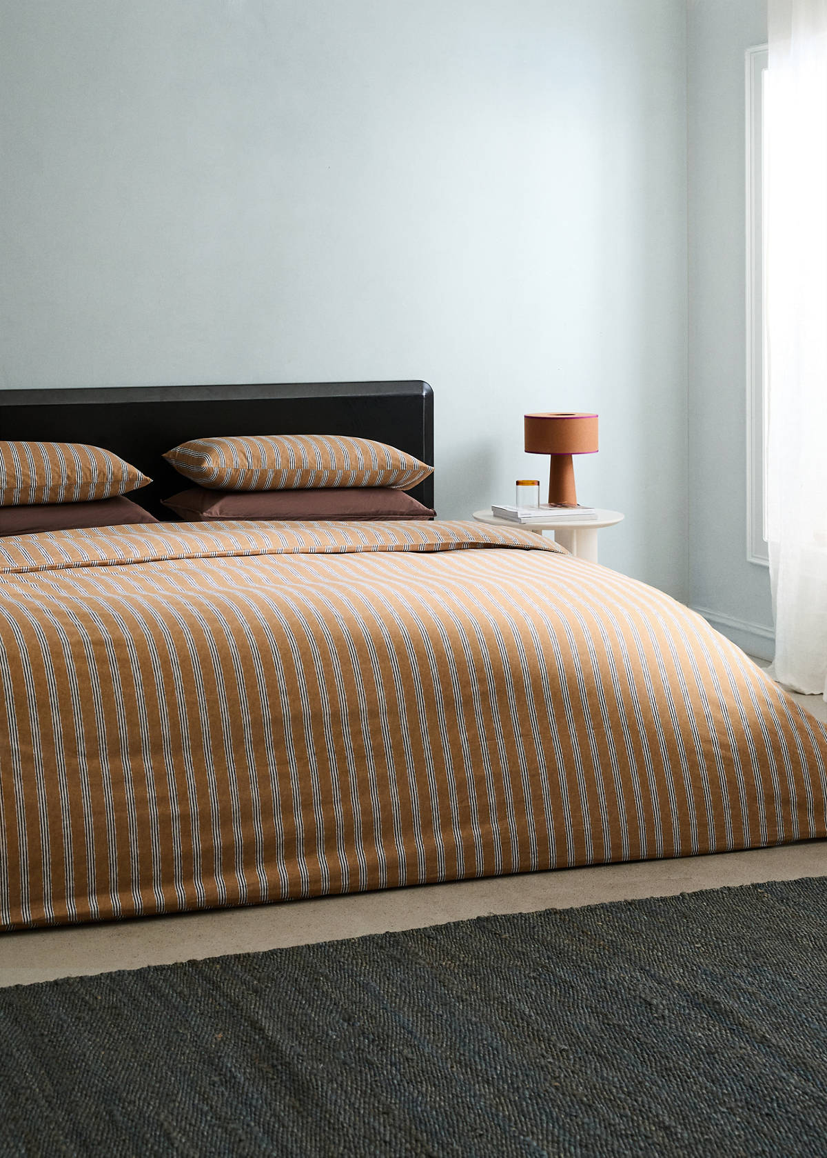 Tricolour striped percale cotton duvet cover for a 90cm bed — Ochre