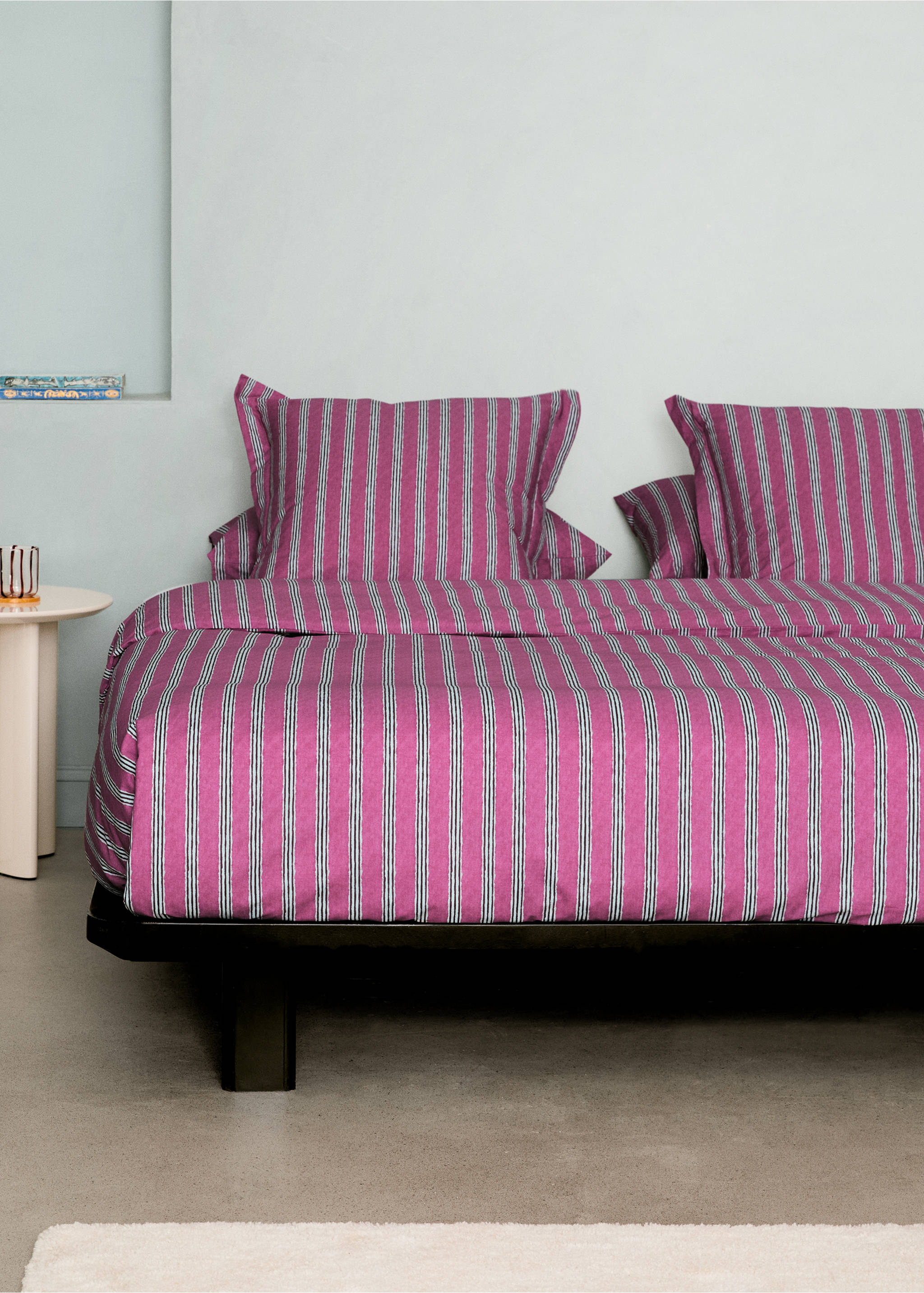 Tricolour striped percale cotton duvet cover for a 90cm bed - General plane, Cherry. Ref: 27002999-00.