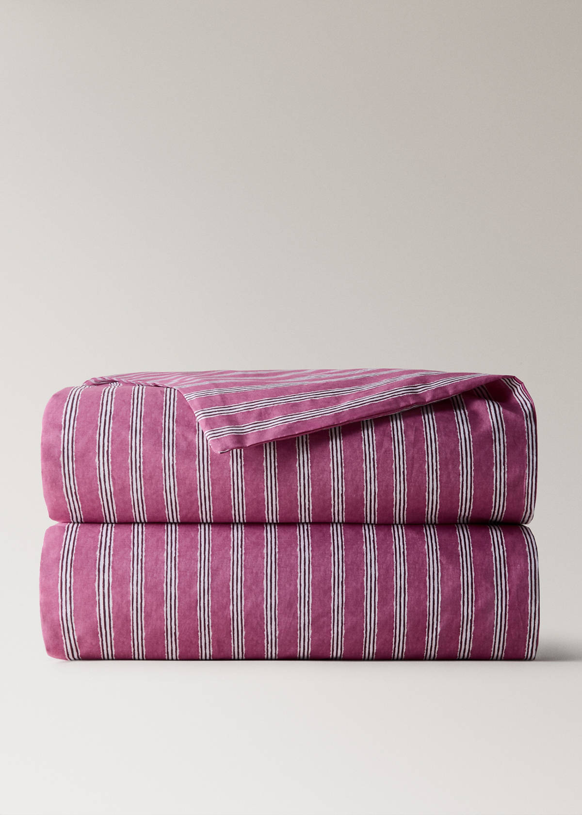 Tricolour striped percale cotton duvet cover for a 90cm bed — Cherry