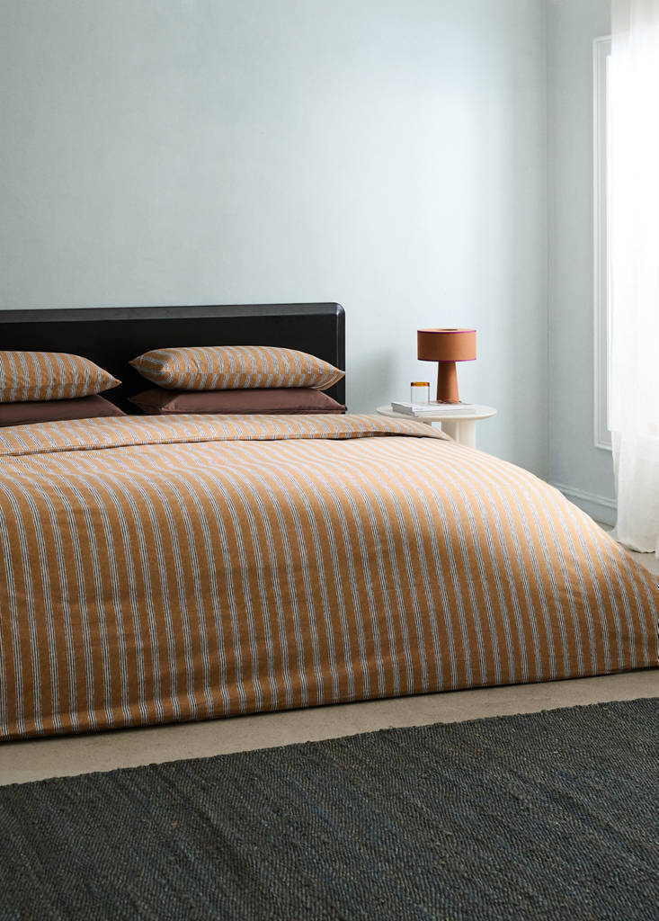 Tricolour striped percale cotton duvet cover for 180/200cm bed — Ochre